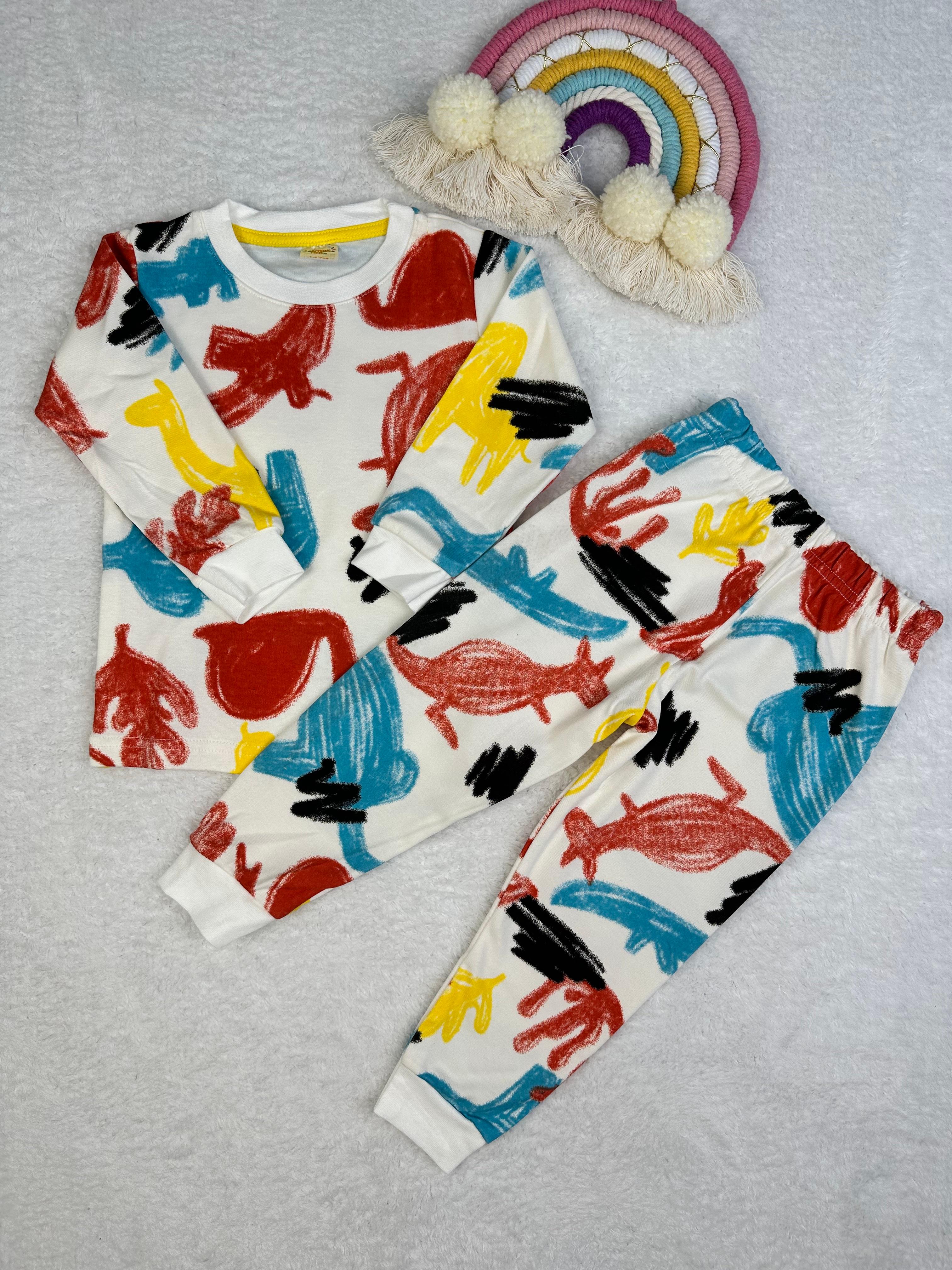 MinyKids Hayvan Desen Renkli Erkek Çocuk Pijama Takım