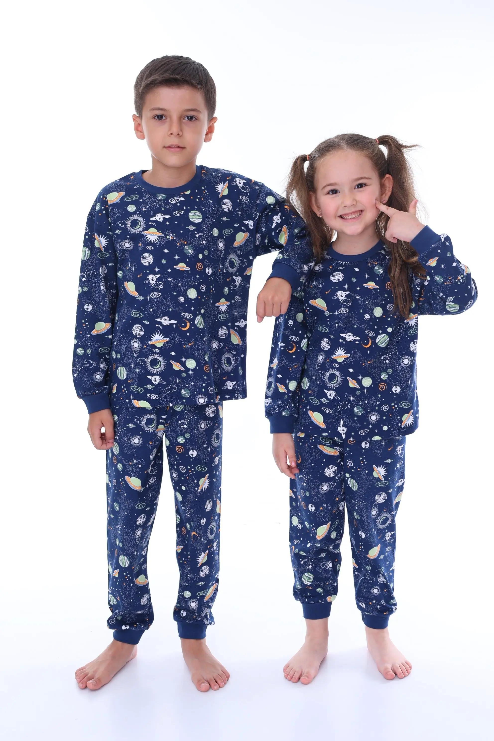 MinyKids Uzay Desen Çocuk Unisex Pijama Takımı