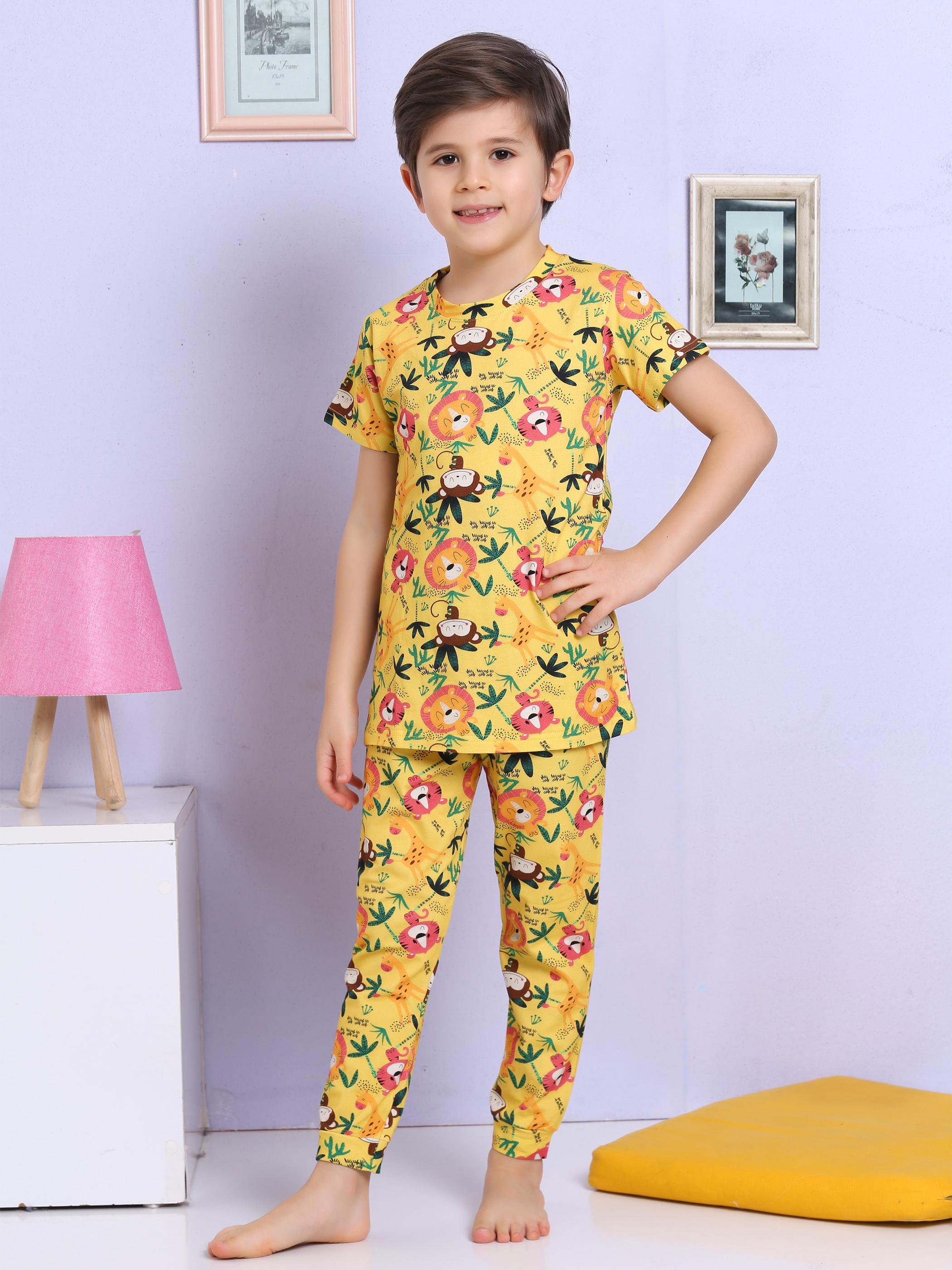 MinyKids Hayvan Desenli Sarı Pijama Takımı