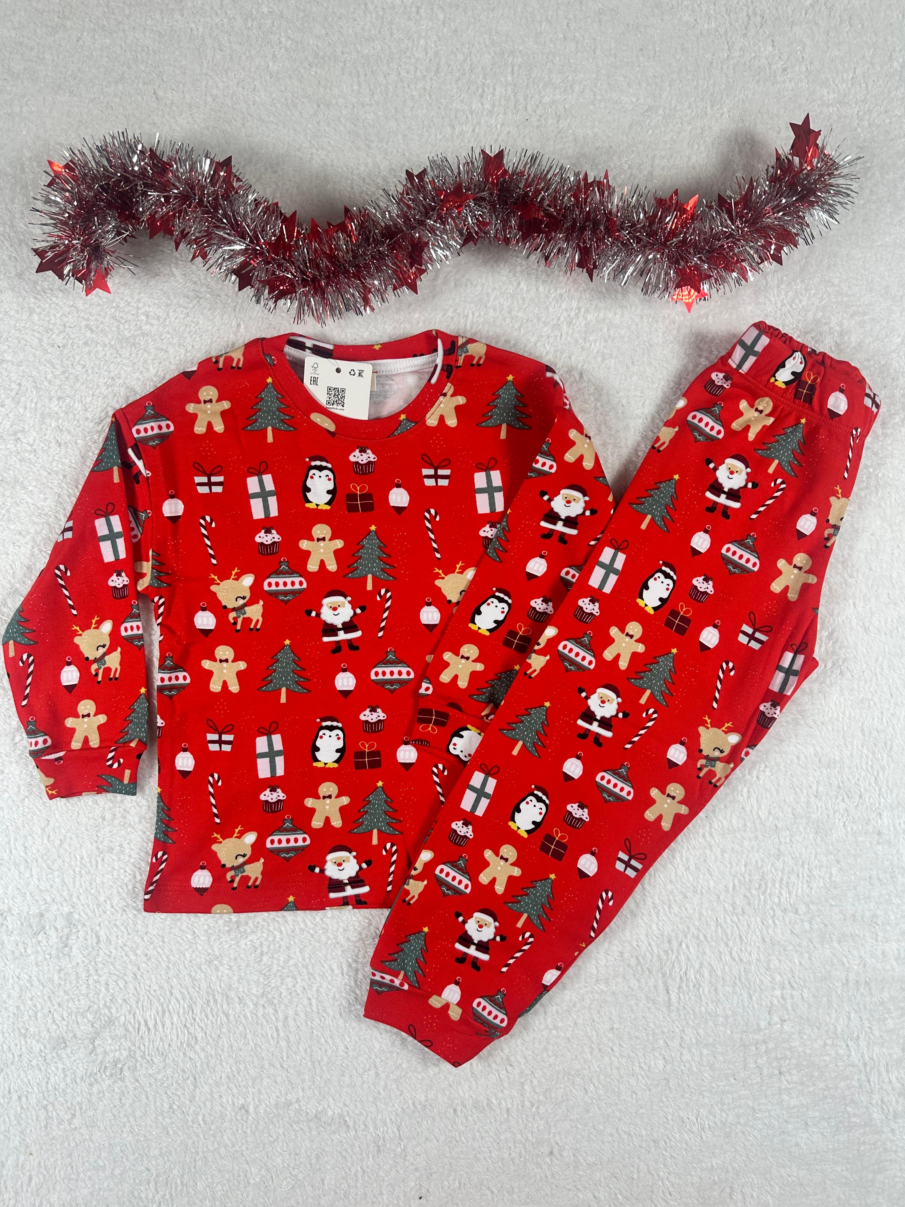 MinyKids Yılbaşı Desen Kırmızı Unisex Pijama Takım