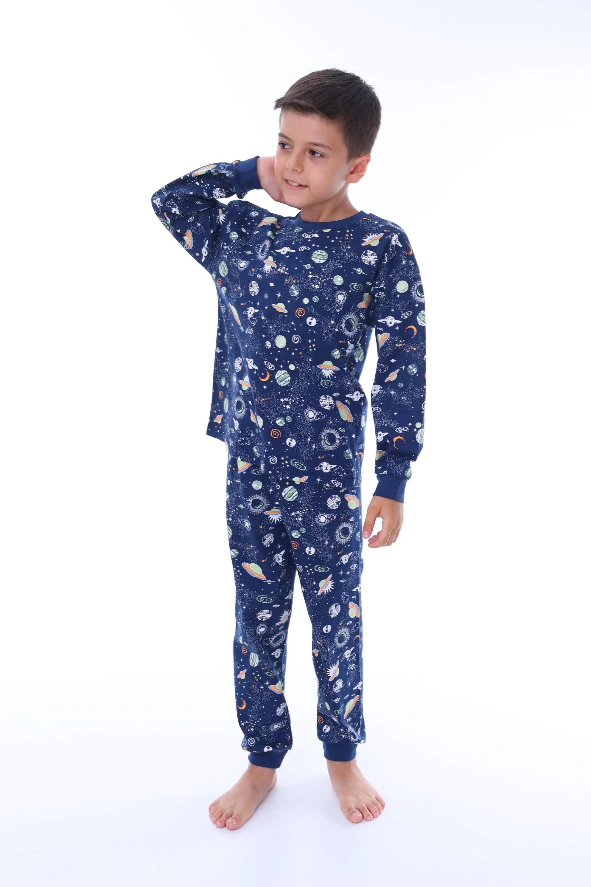 MinyKids Uzay Desen Çocuk Unisex Pijama Takımı