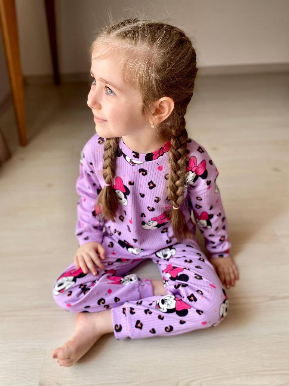 MinyKids Mor Minnie Mouse Desen Fitilli Kız Çocuk Pijama Takım