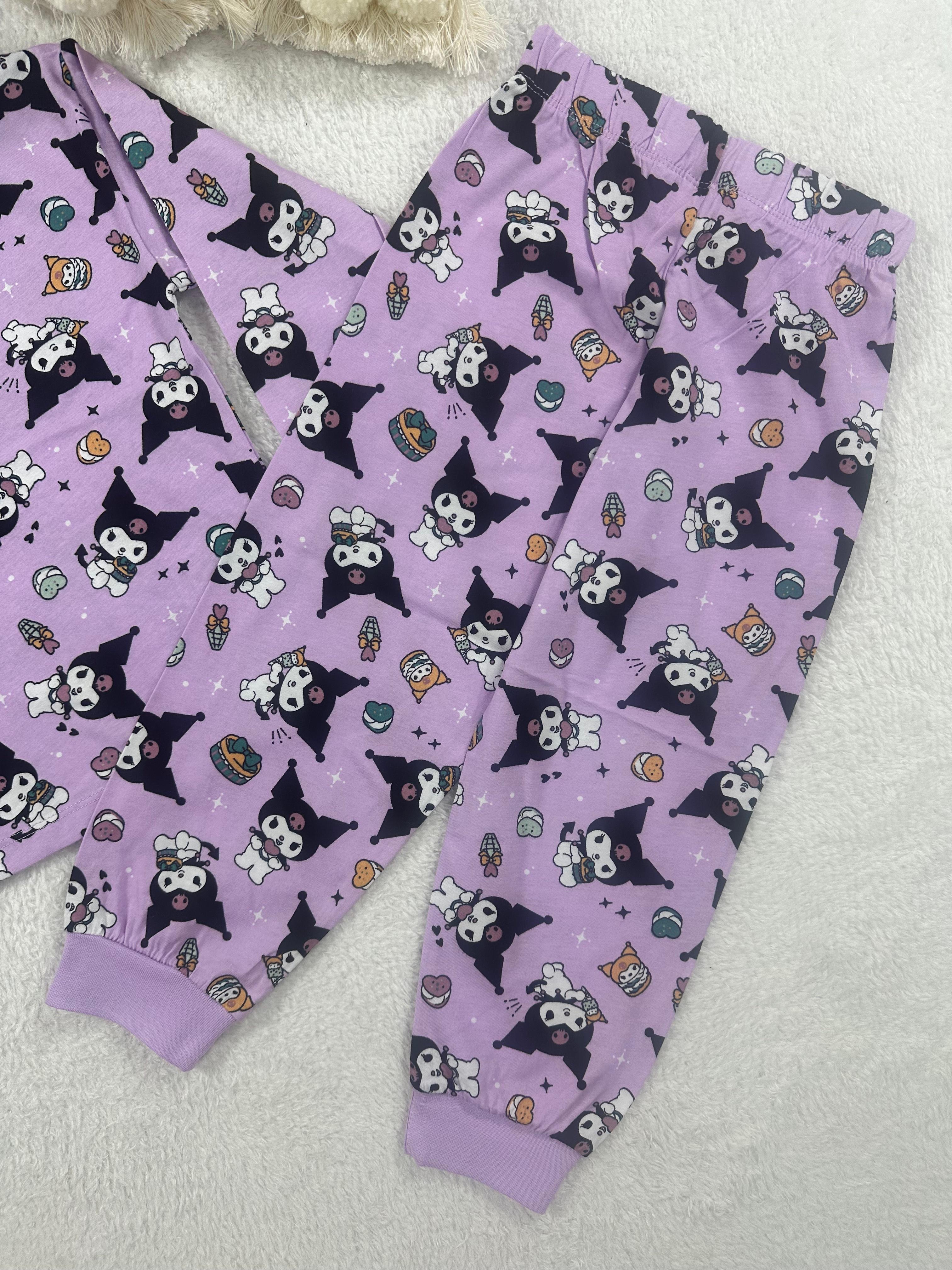 MinyKids Kuromi Desen Mor Kız Çocuk Pijama Takım