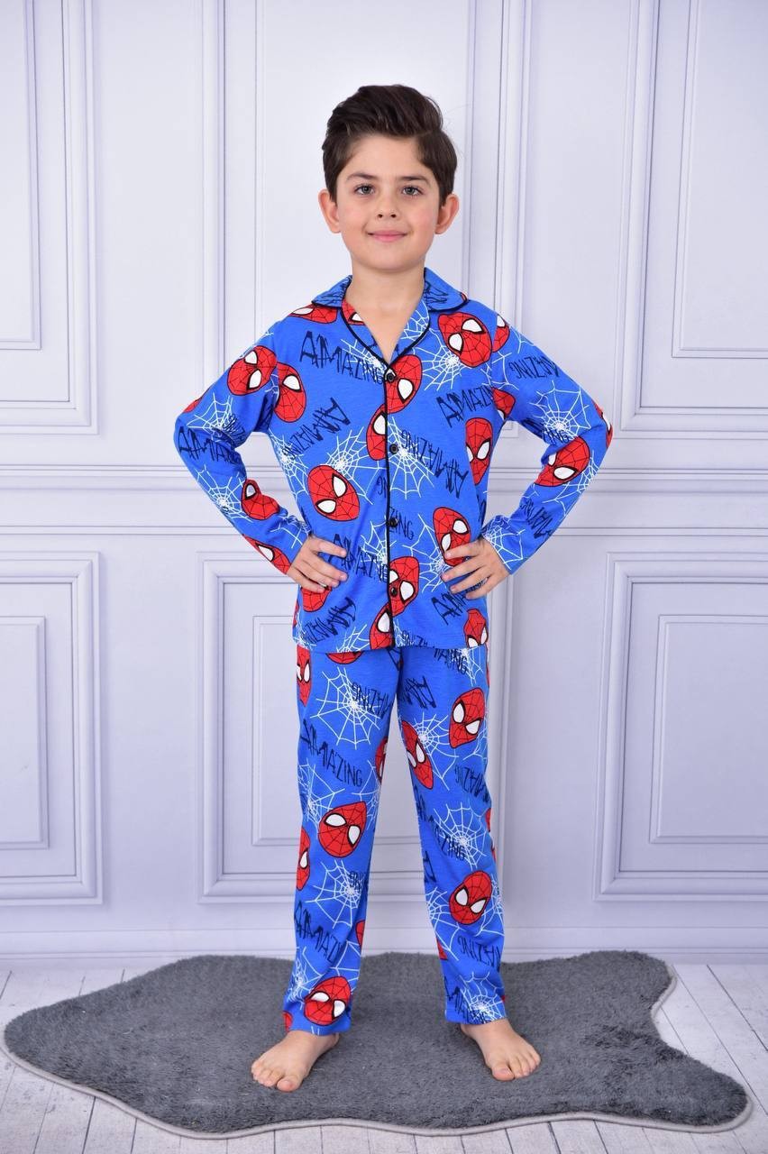 MinyKids Spiderman Desen Mavi Erkek Çocuk Pijama Takım