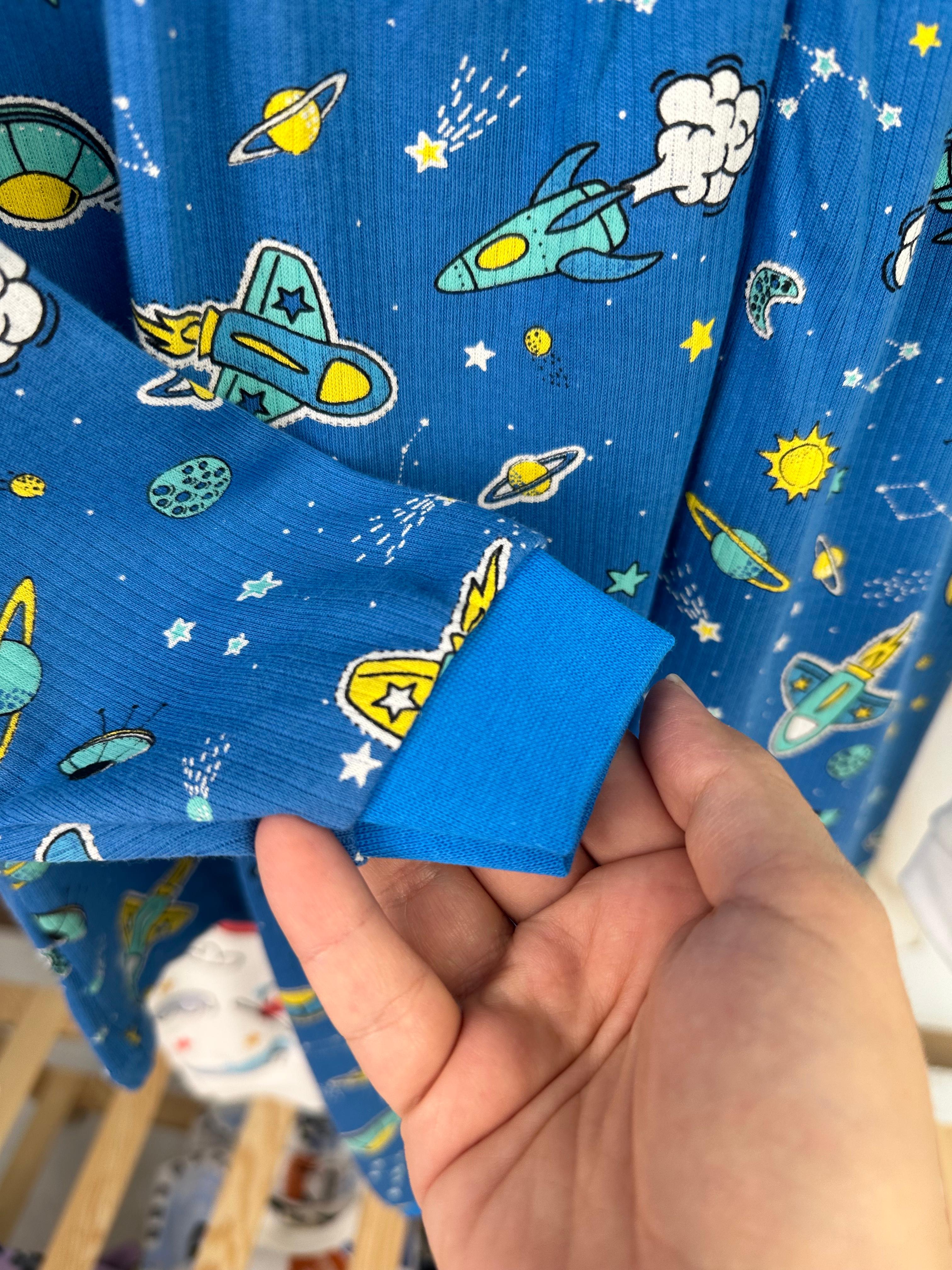 MinyKids Gezegen Desen Mavi Fitilli Erkek Çocuk Pijama Takım