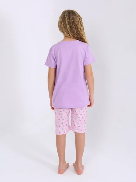 MinyKids Kalp Desen Lila Kapri %100 Pamuklu Kız Çocuk Pijama Takım