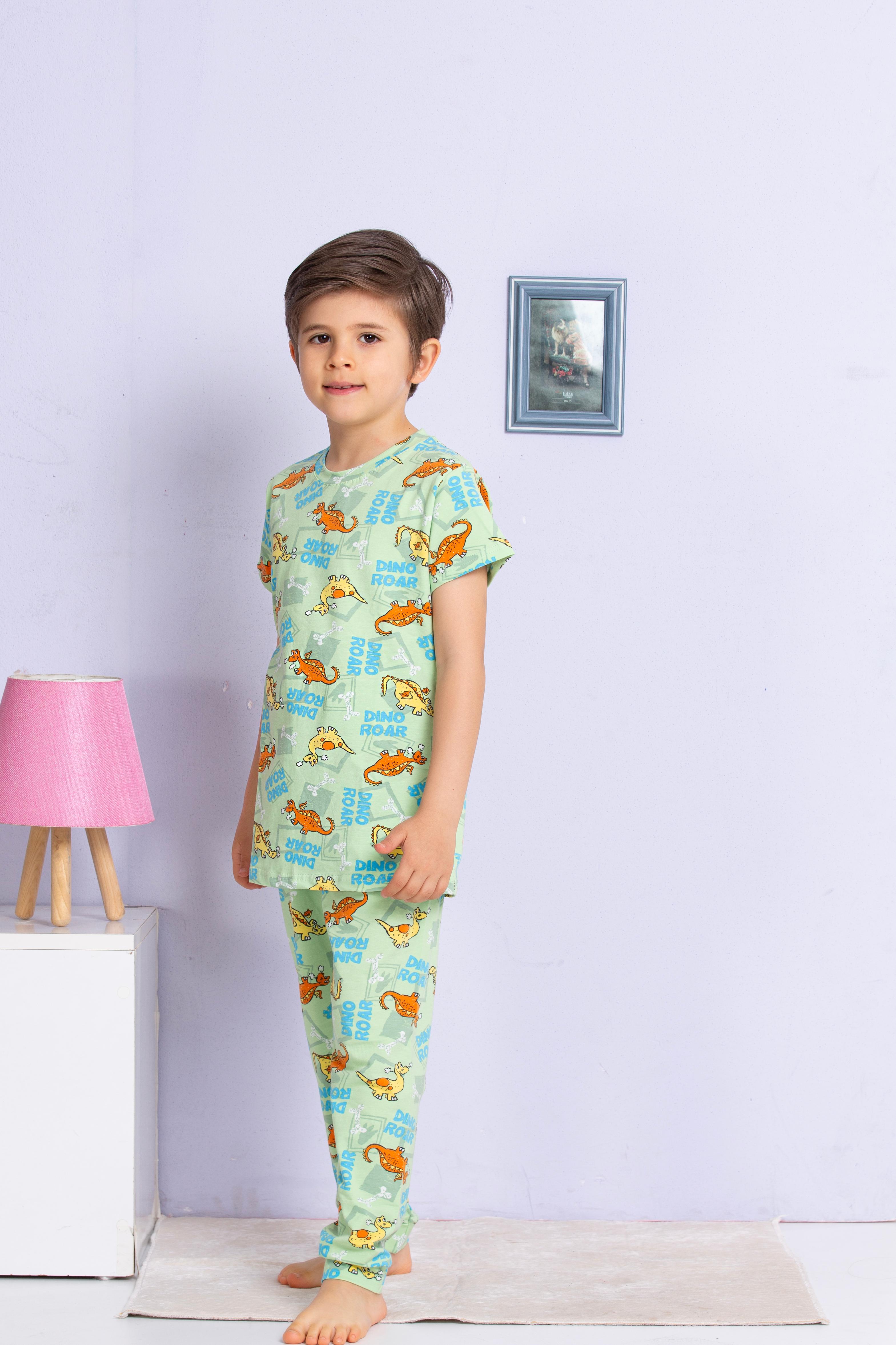 MinyKids Dinozor Desenli Yeşil Pijama Takımı