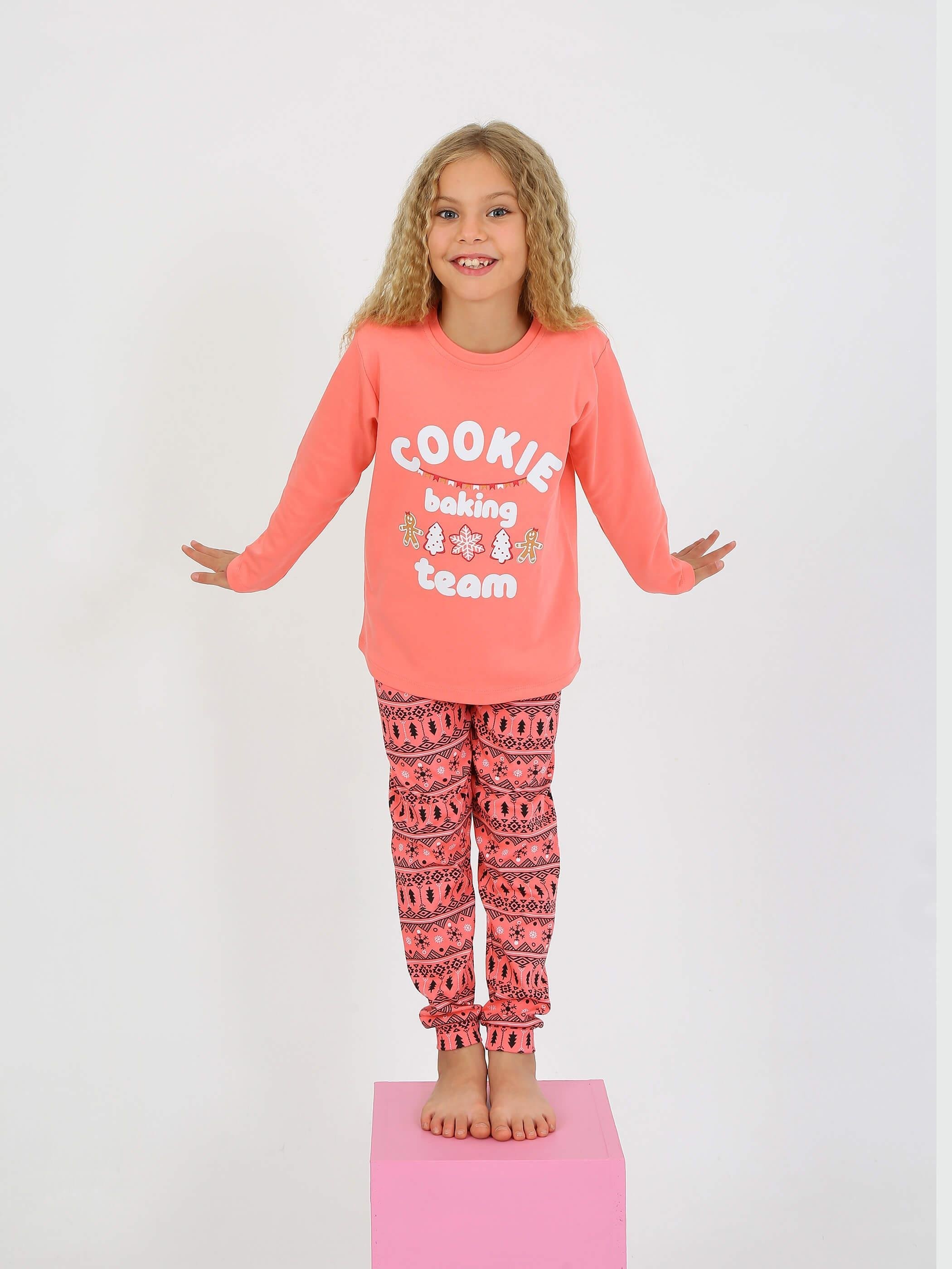 MinyKids Yılbaşı Desen Somon Kız Çocuk Pijama Takım