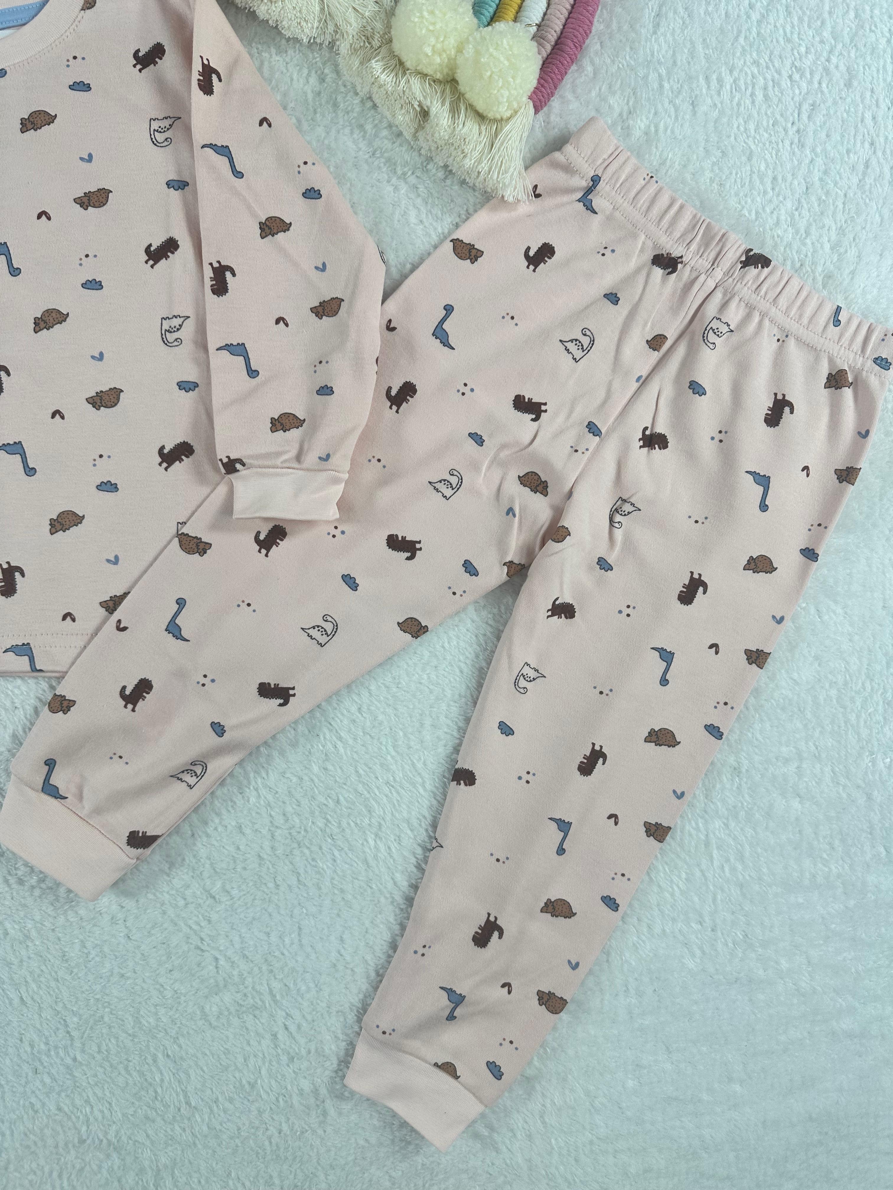 MinyKids Dinozor Desen Pudra Kız Çocuk Pijama Takım