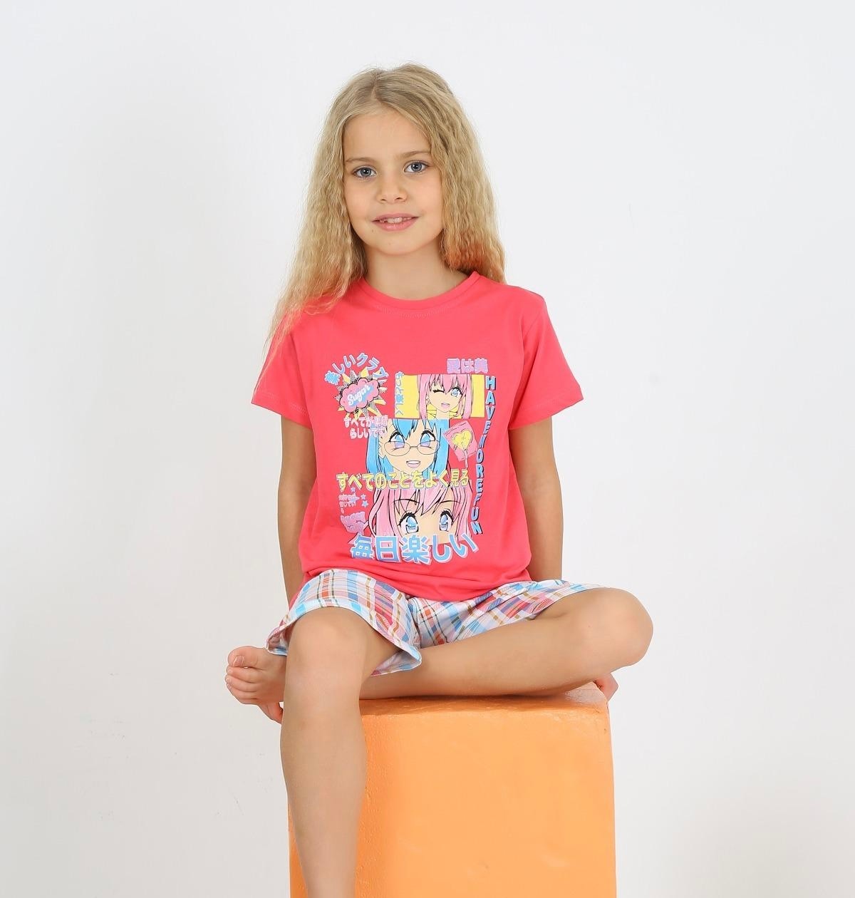 MinyKids Renkli Kareli Kapri %100 Pamuklu Kız Çocuk Pijama Takım