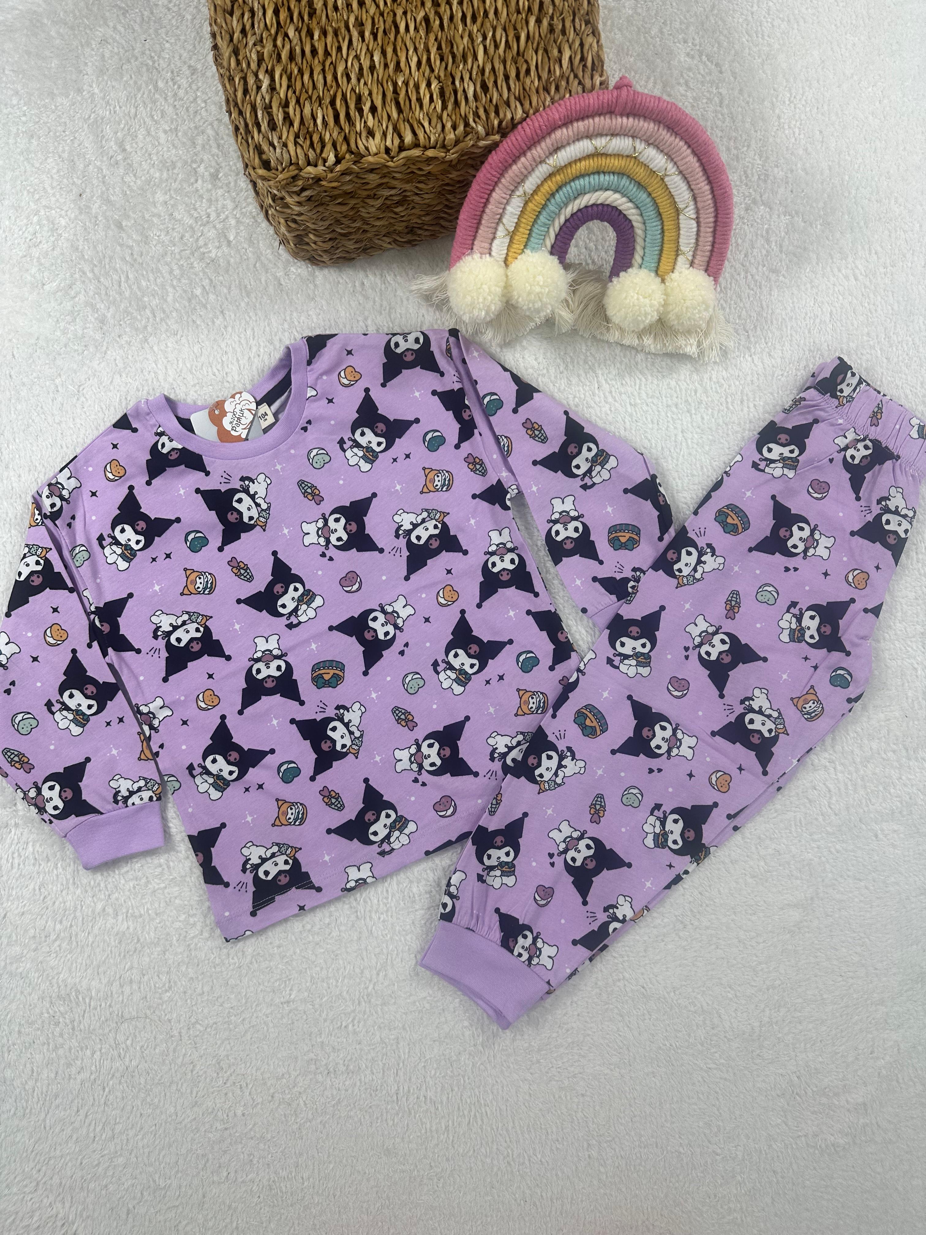 MinyKids Kuromi Desen Mor Kız Çocuk Pijama Takım