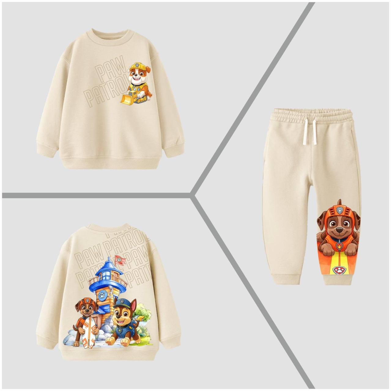 Paw Patrol Desen Krem Renk %100 Pamuk Erkek Çocuk Alt Üst Takım