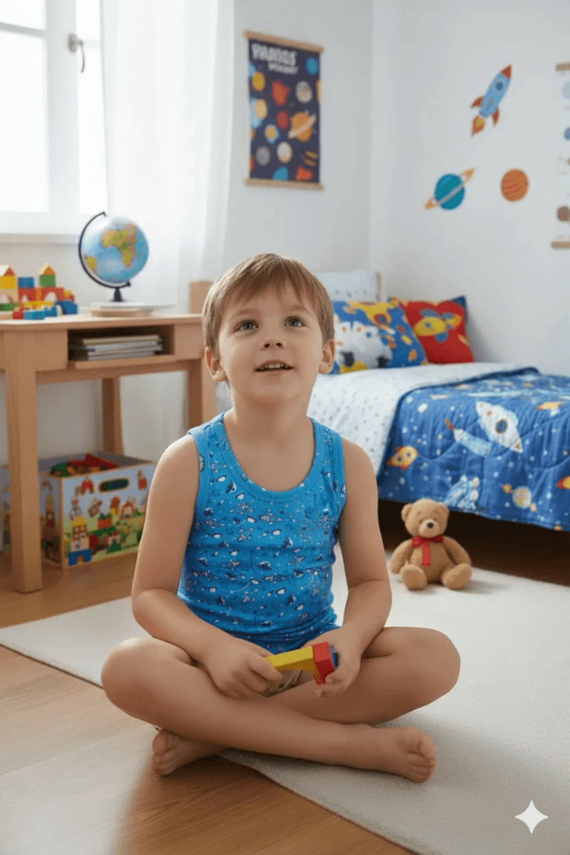 Mavi Gezegen Desen Erkek Çocuk Atlet Boxer Takım