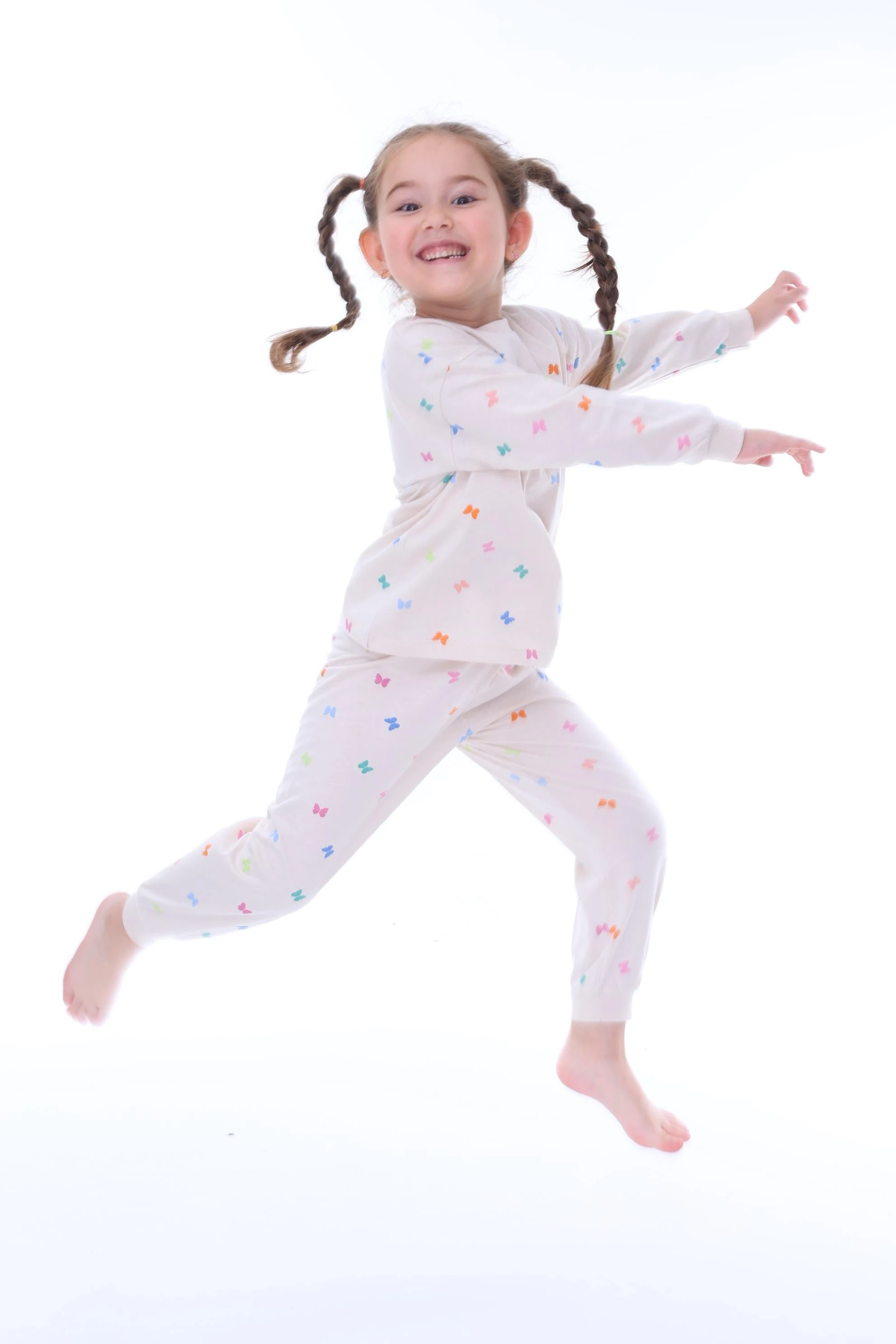MinyKids Kelebek Desenli Krem Çocuk Pijama Takımı