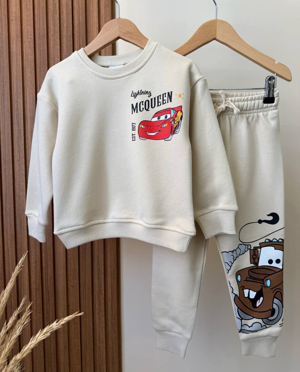 Mcqueen Desen Krem Renk %100 Pamuk Erkek Çocuk Alt Üst Takım