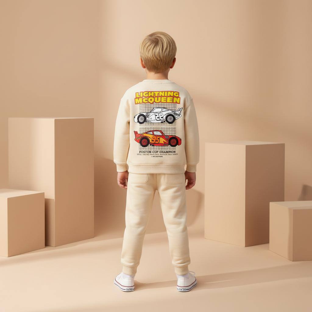 Mcqueen Desen Krem Renk %100 Pamuk Erkek Çocuk Alt Üst Takım