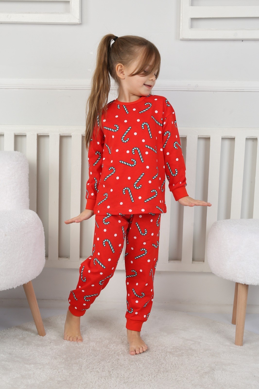 MinyKids Yılbaşı Desen Kırmızı Unisex Pijama Takım