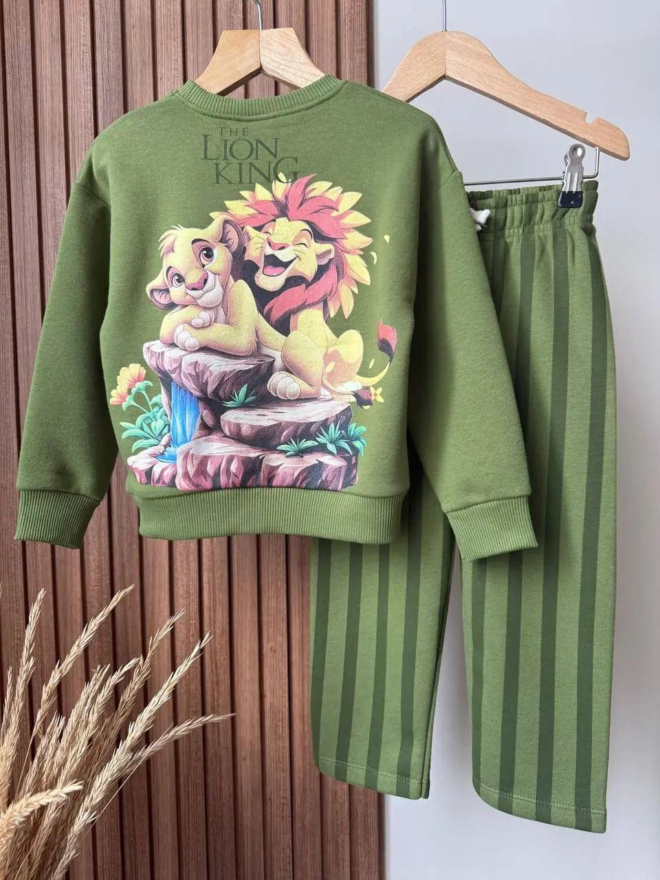 Lion King Desen Yeşil 3 İplik %100 Pamuk Erkek Çocuk Alt Üst Takım