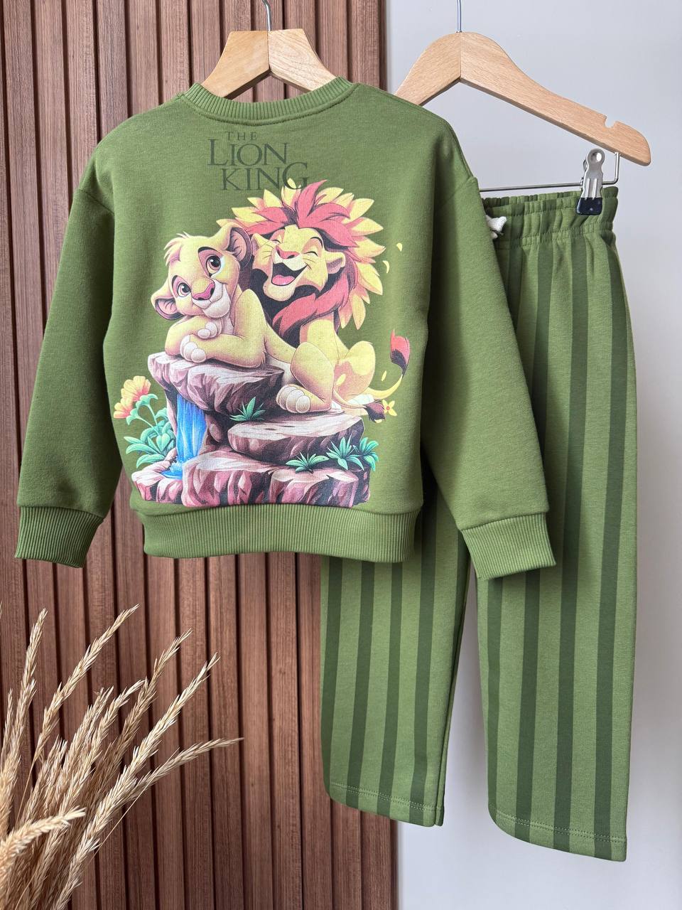 Lion King Desen Yeşil 3 İplik %100 Pamuk Erkek Çocuk Alt Üst Takım