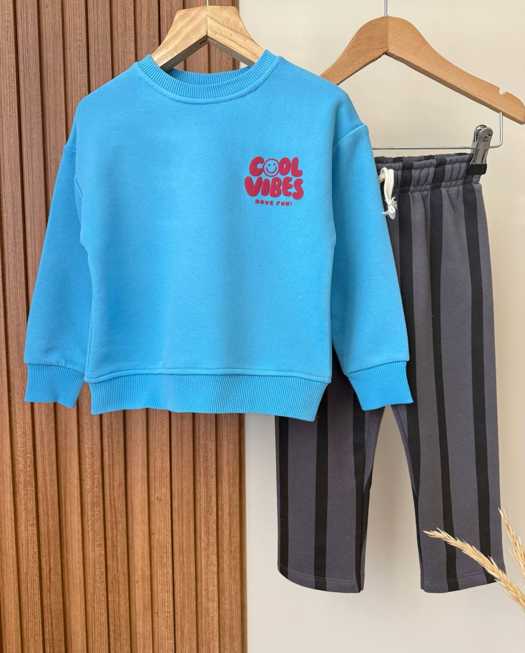 Cool Vibes Desen Mavi %100 Pamuk Çizgili Erkek Çocuk Alt Üst Takım