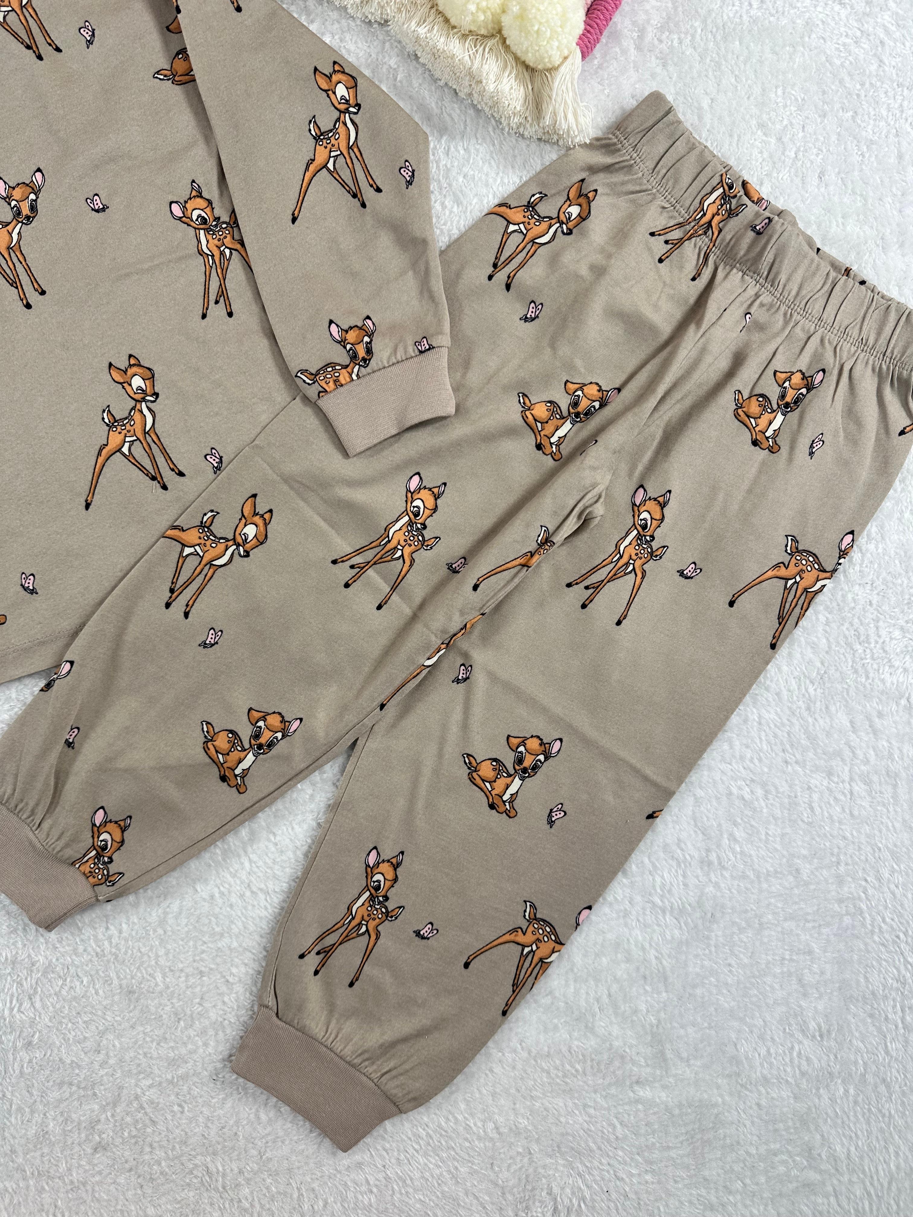 MinyKids Bambi Desen Bej Kız Çocuk Pijama Takım