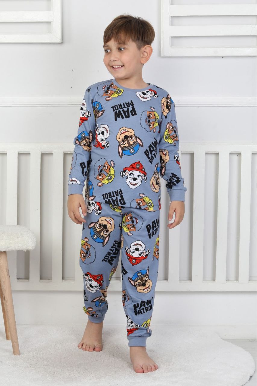 MinyKids Paw Patrol Desen %100 Pamuk Mavi Erkek Çocuk Pijama Takım
