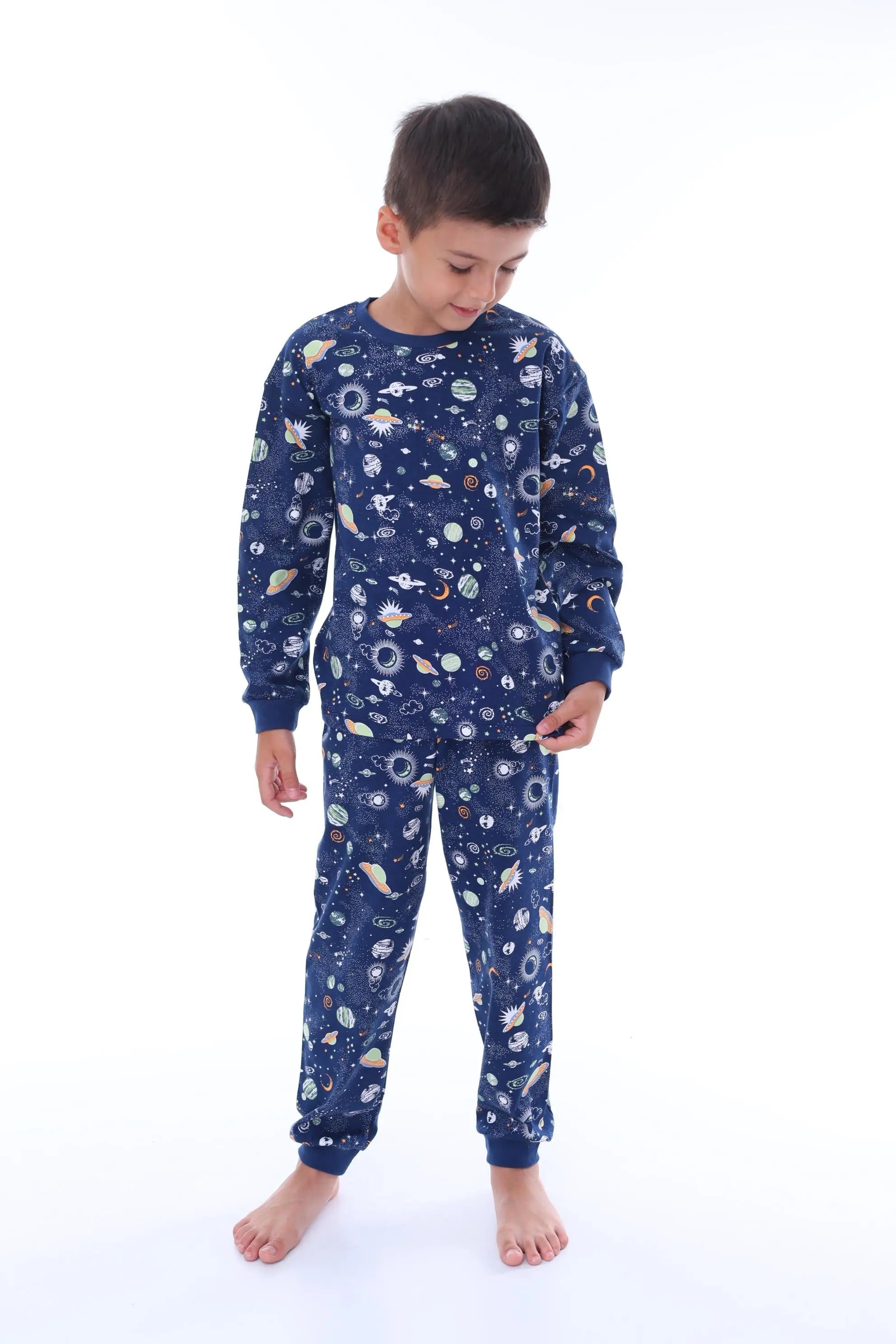 MinyKids Uzay Desen Çocuk Unisex Pijama Takımı