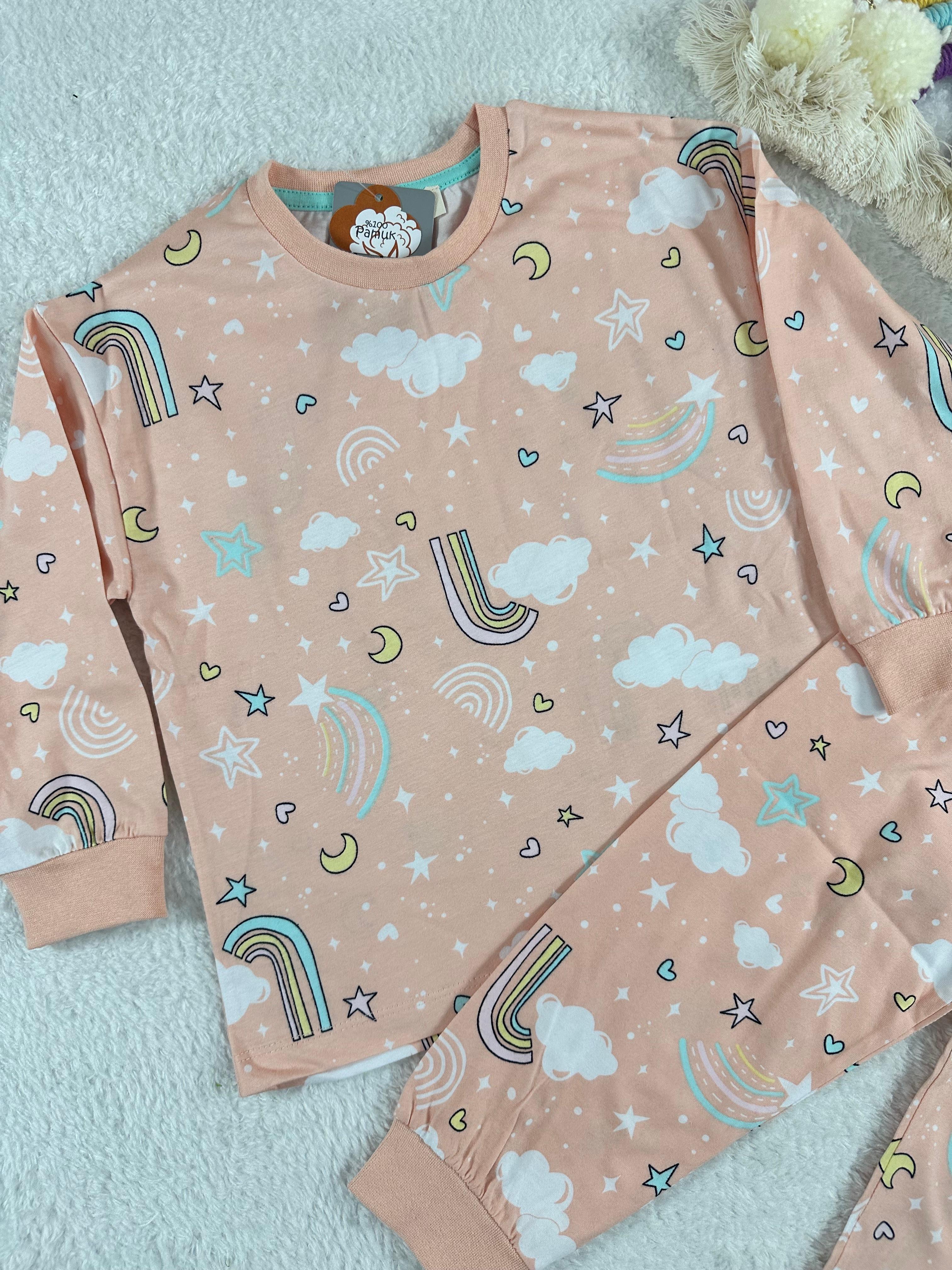 MinyKids Bulut Desen Somon Kız Çocuk Pijama Takım