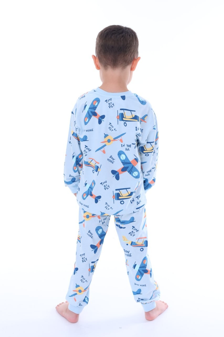 MinyKids Uçak Desen Mavi Erkek Çocuk Pijama Takım