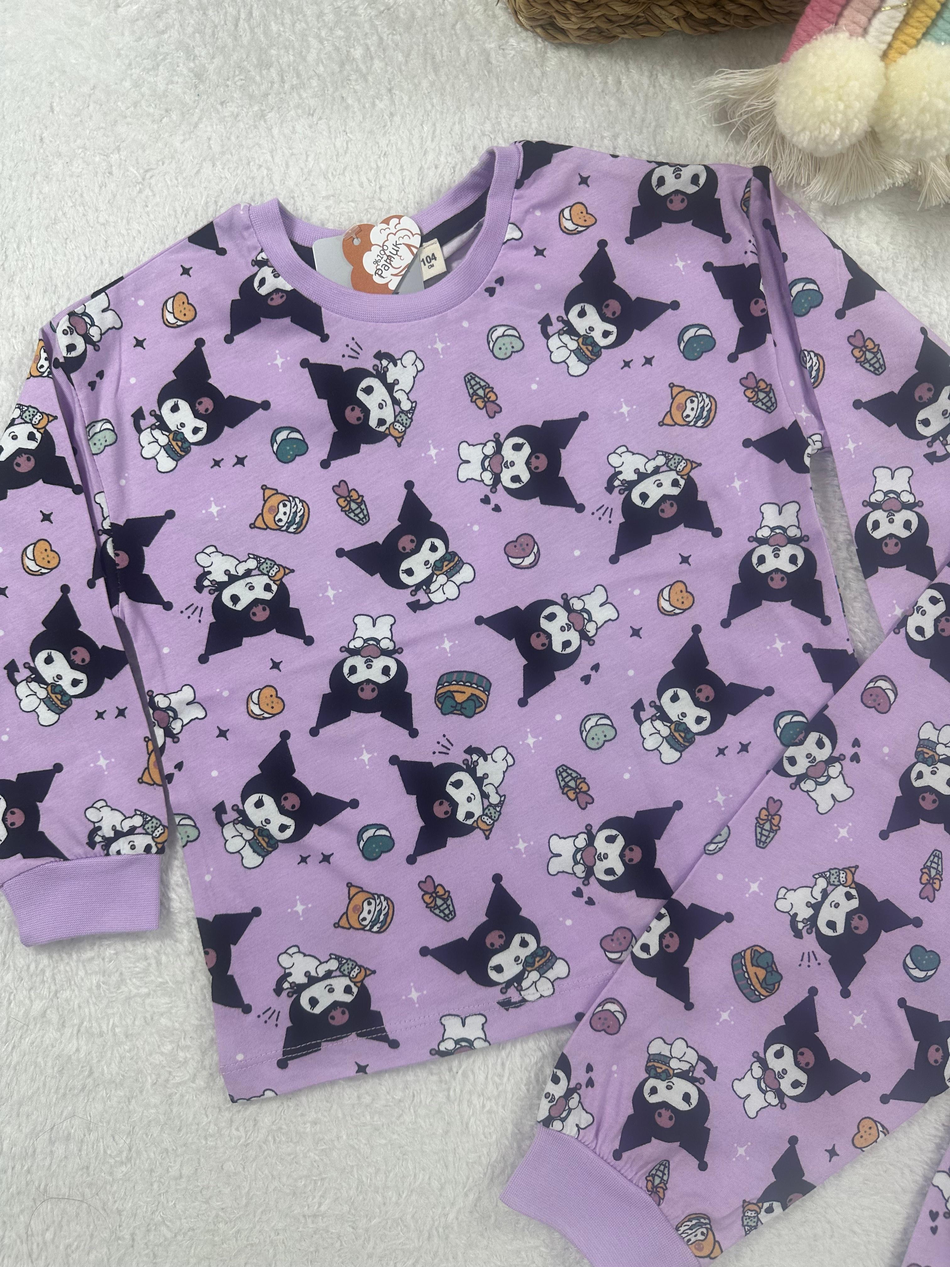 MinyKids Kuromi Desen Mor Kız Çocuk Pijama Takım