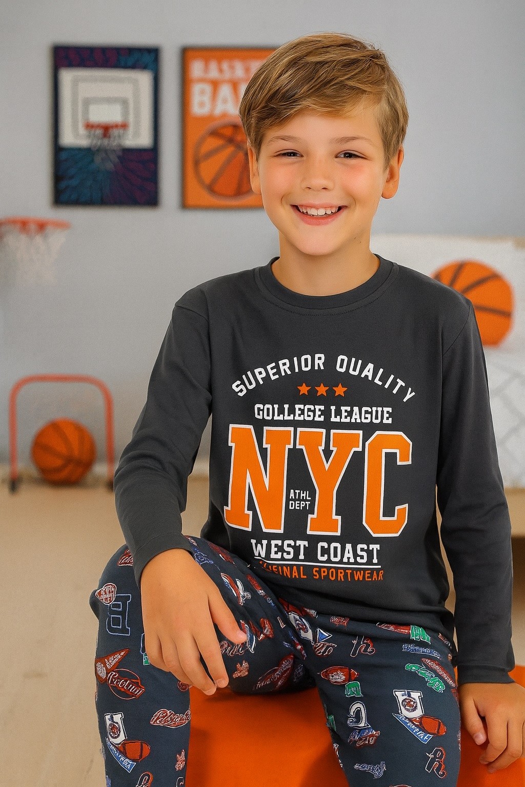 MinyKids West Coast Füme %100 Pamuk Erkek Çocuk Pijama Takım