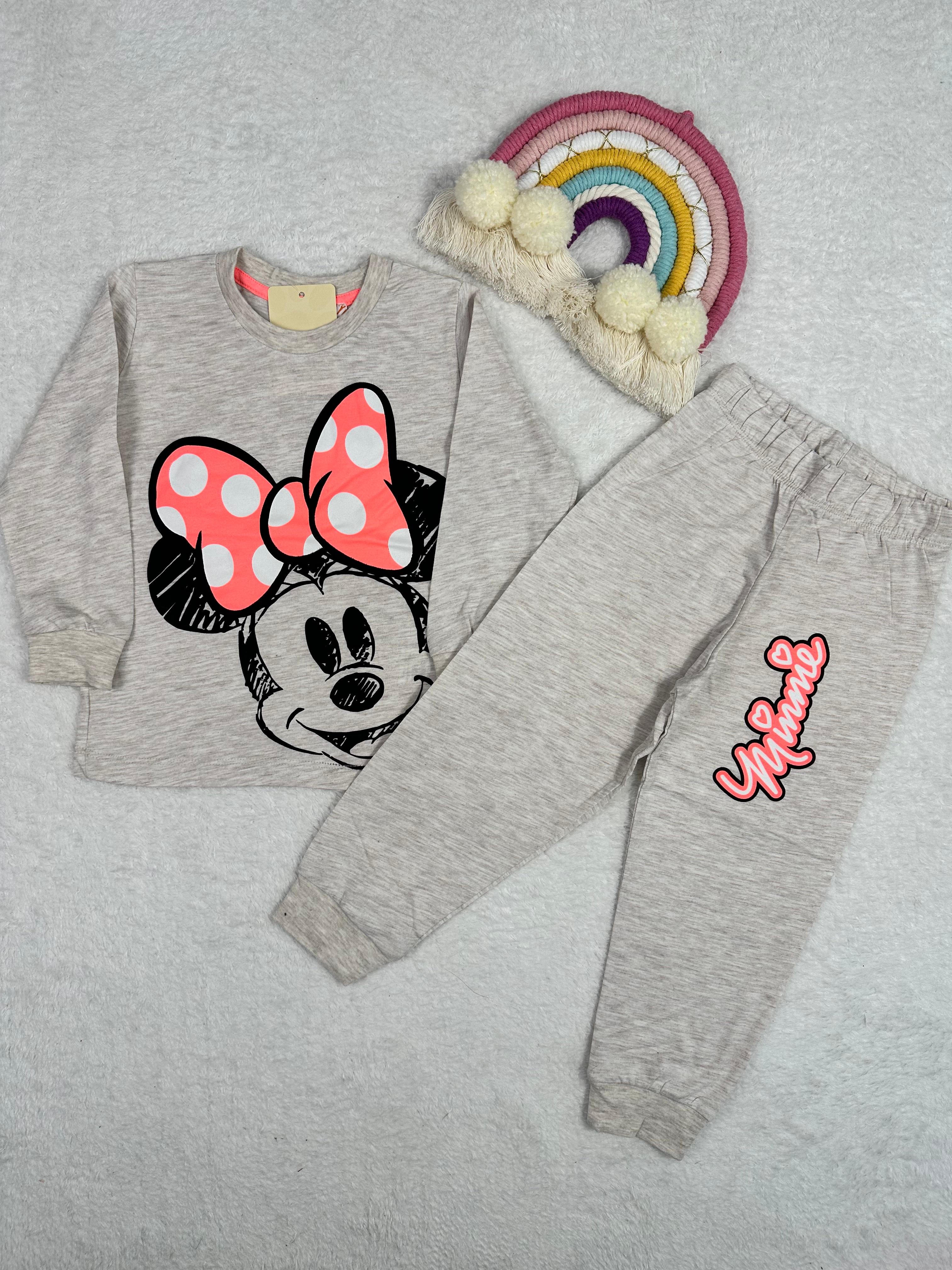 MinyKids Minnie Mouse Desen Krem Kız Çocuk Pijama Takım