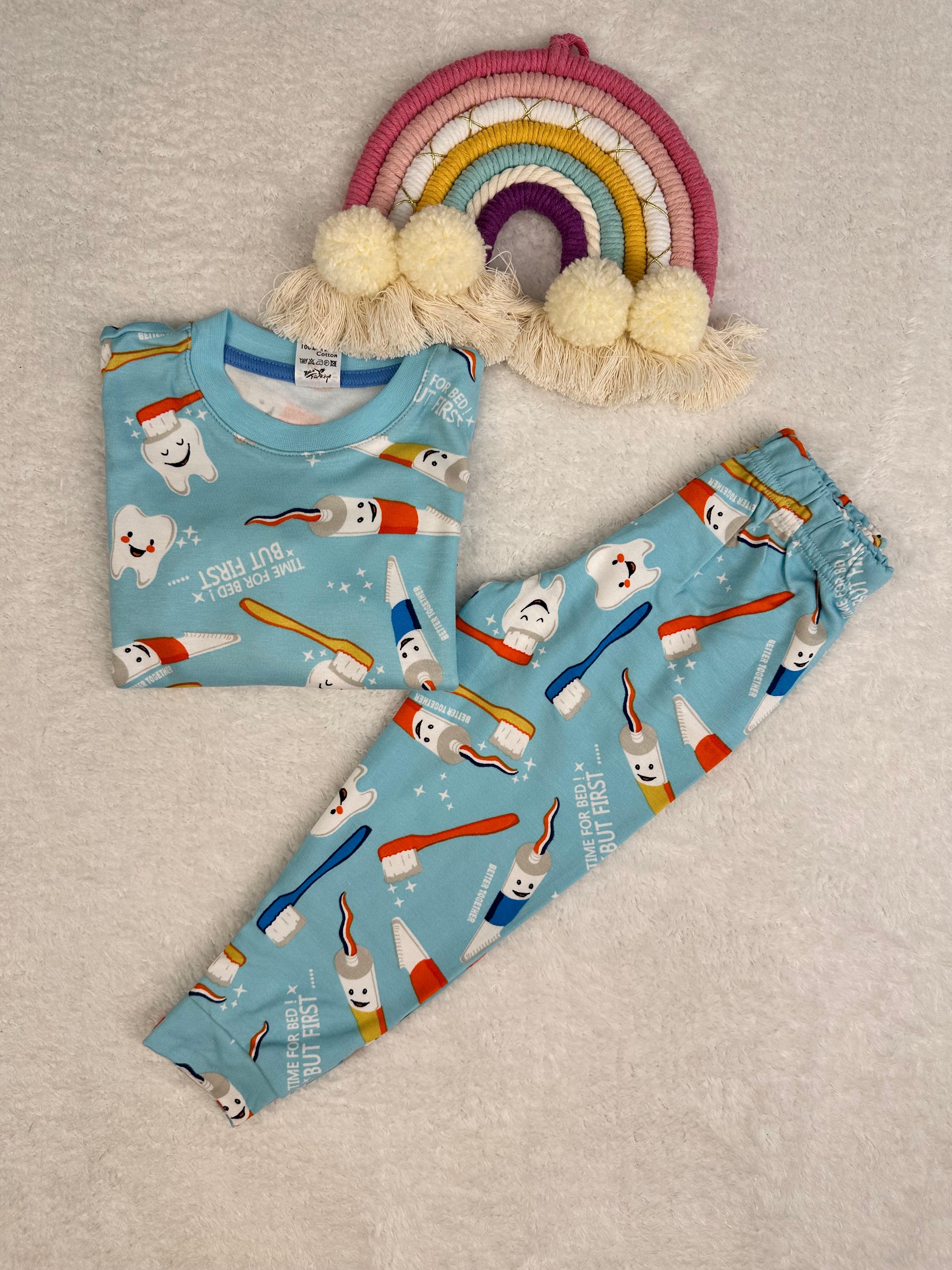 MinyKids Diş Fırçası Desen Mavi Erkek Çocuk Pijama Takım