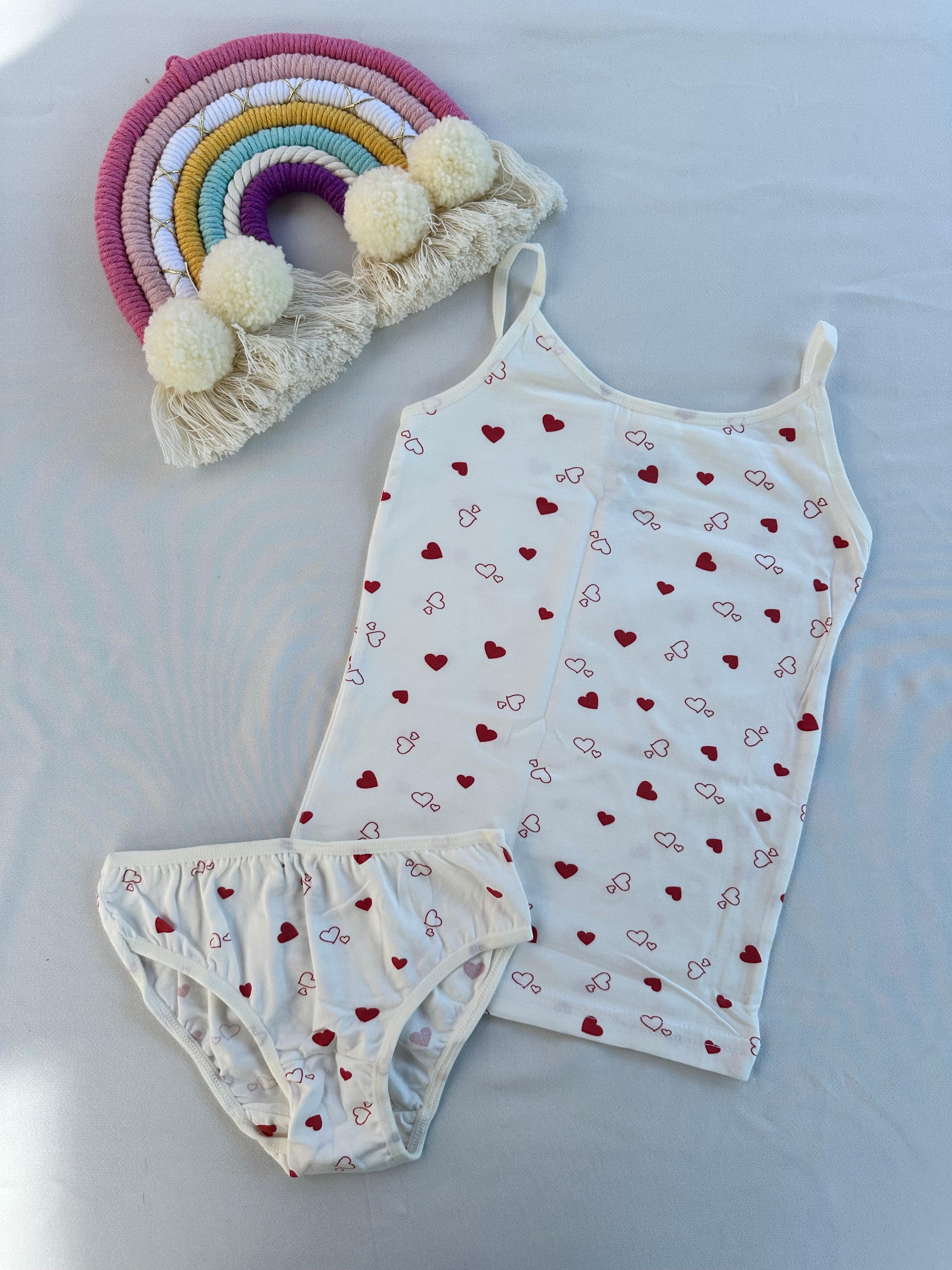 MinyKids Ekru Kalp Desen Kız Çocuk Atlet Külot Takım