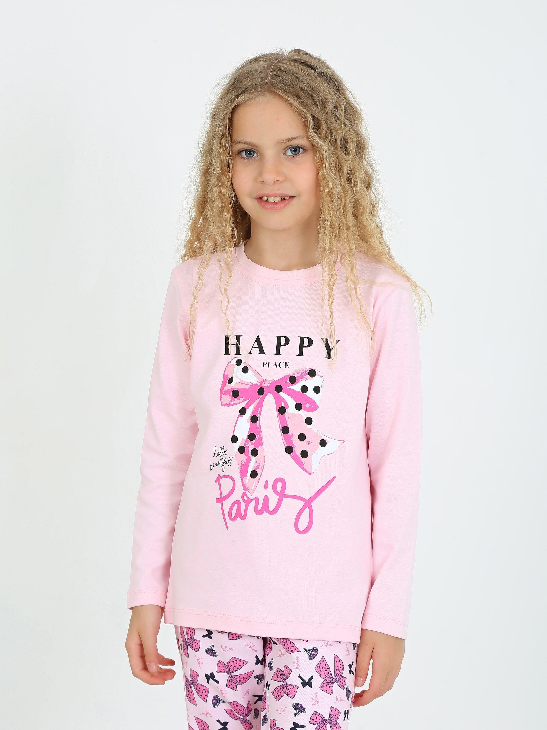 MinyKids Kurdale Desen Pembe Kız Çocuk Pijama Takım