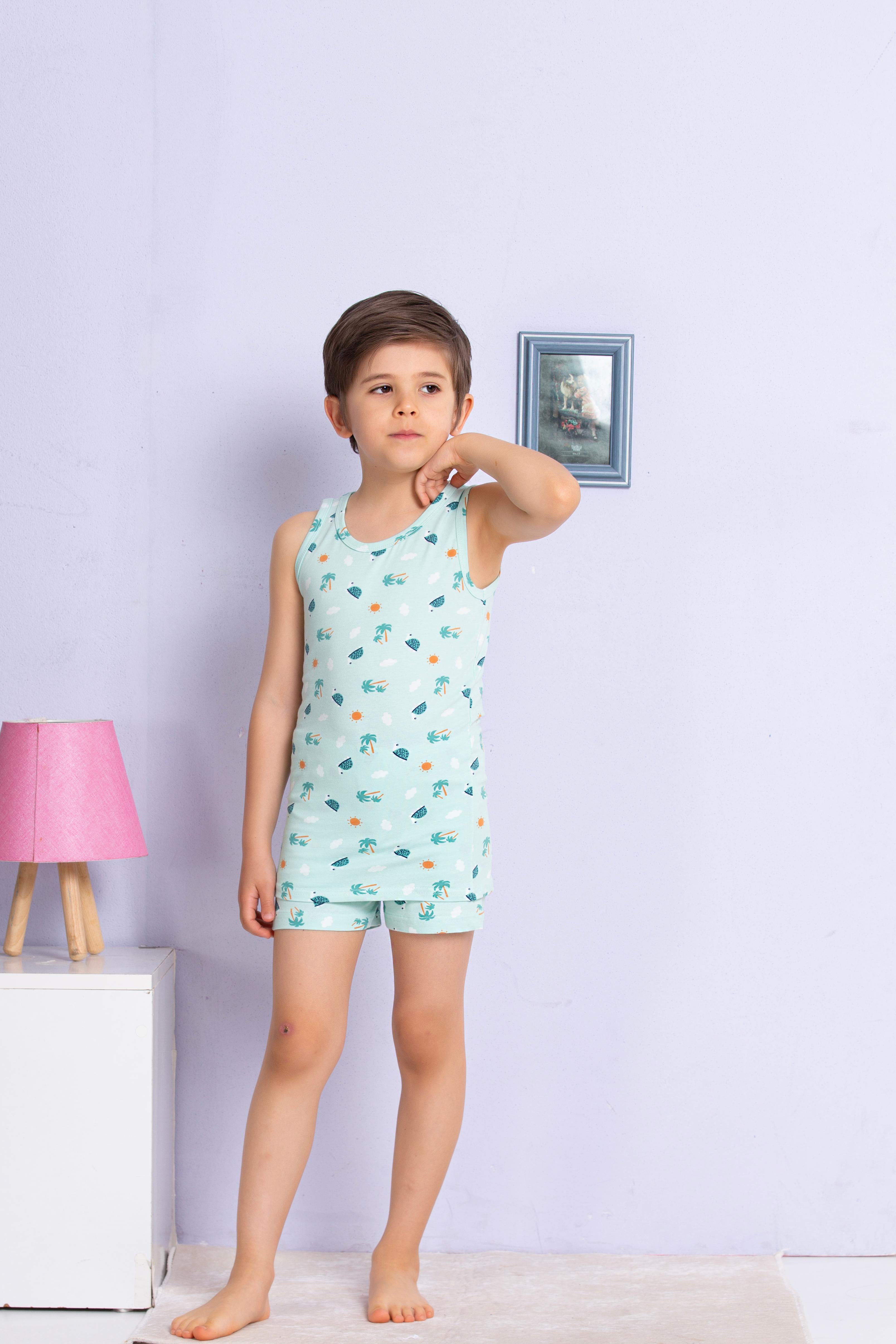 MinyKids Kaplumbağa Desenli Atlet Boxer Takım