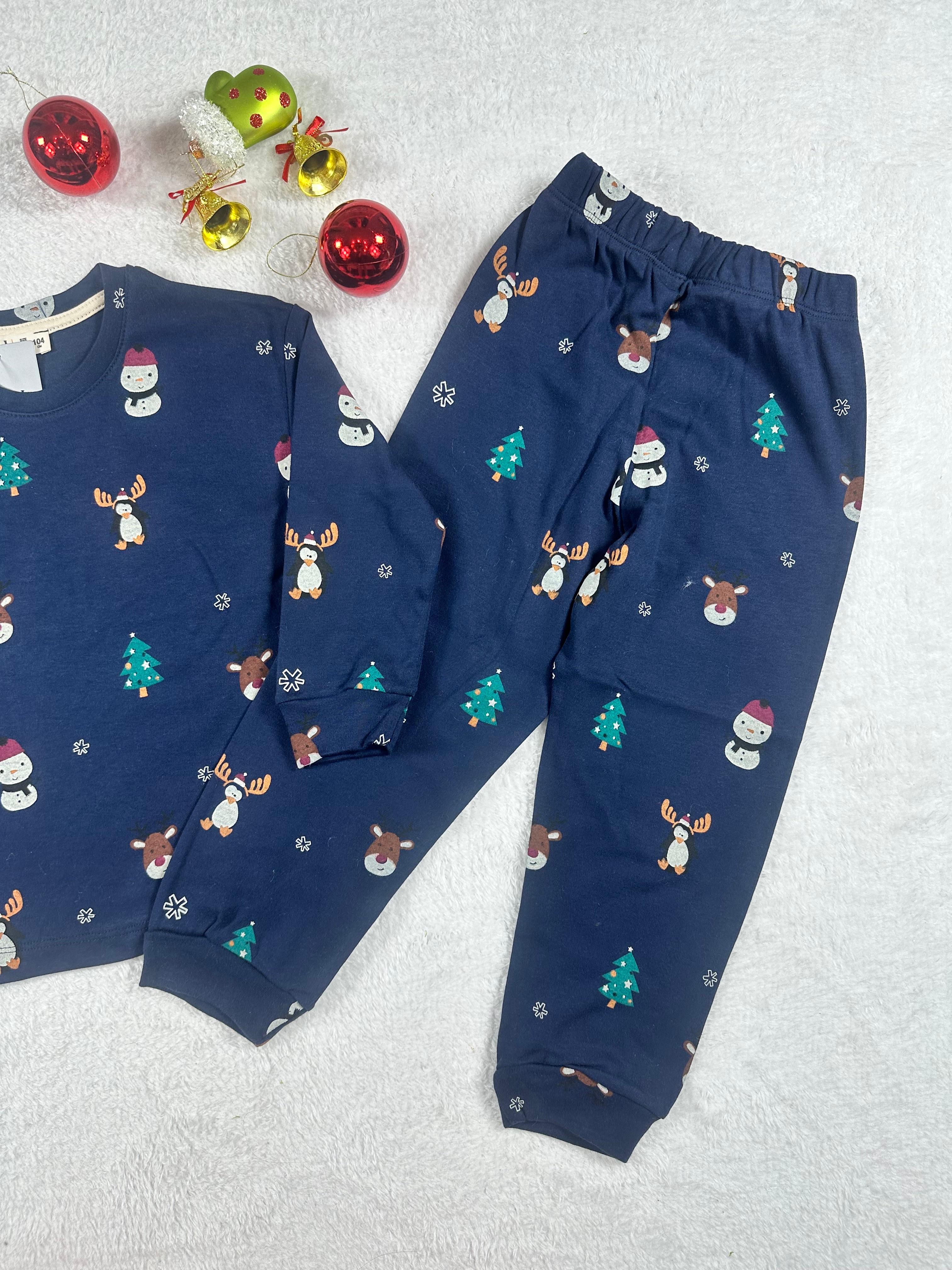 MinyKids Yılbaşı Desen Lacivert Unisex Pijama Takım