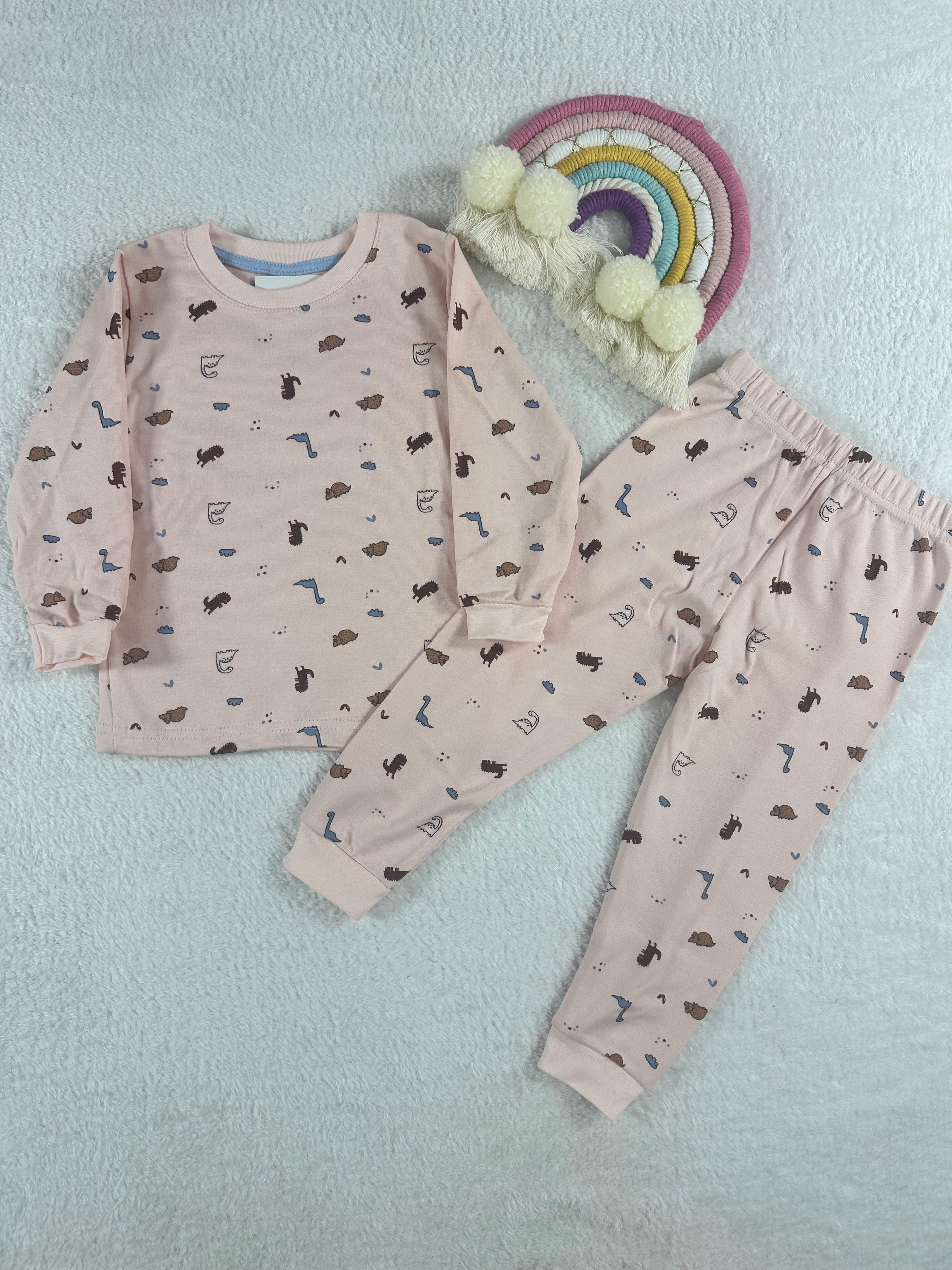 MinyKids Dinozor Desen Pudra Kız Çocuk Pijama Takım