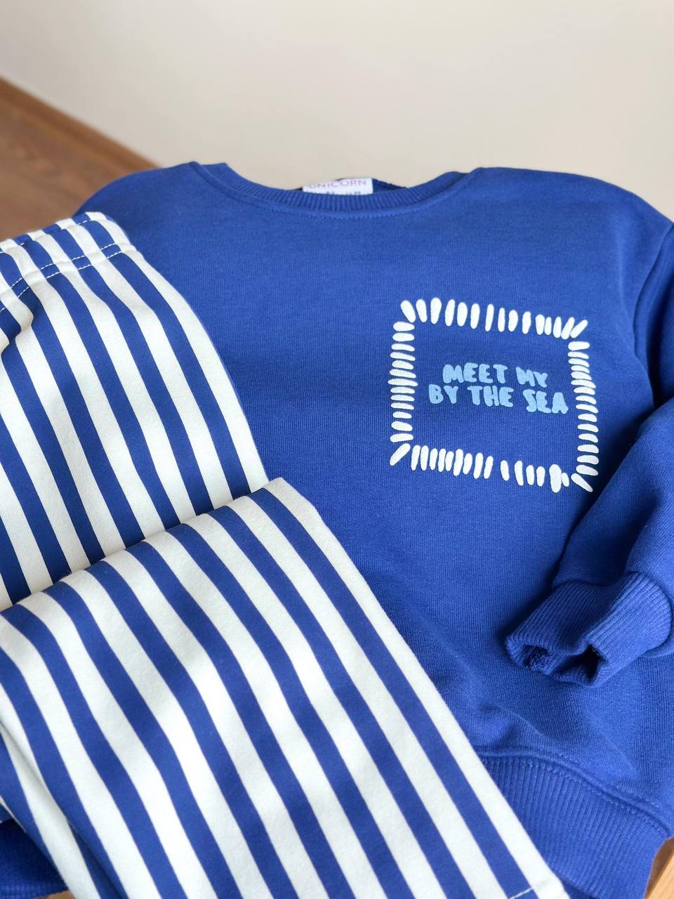 Çizgili Desen Lacivert 3 İplik %100 Pamuk Erkek Çocuk Alt Üst Takım