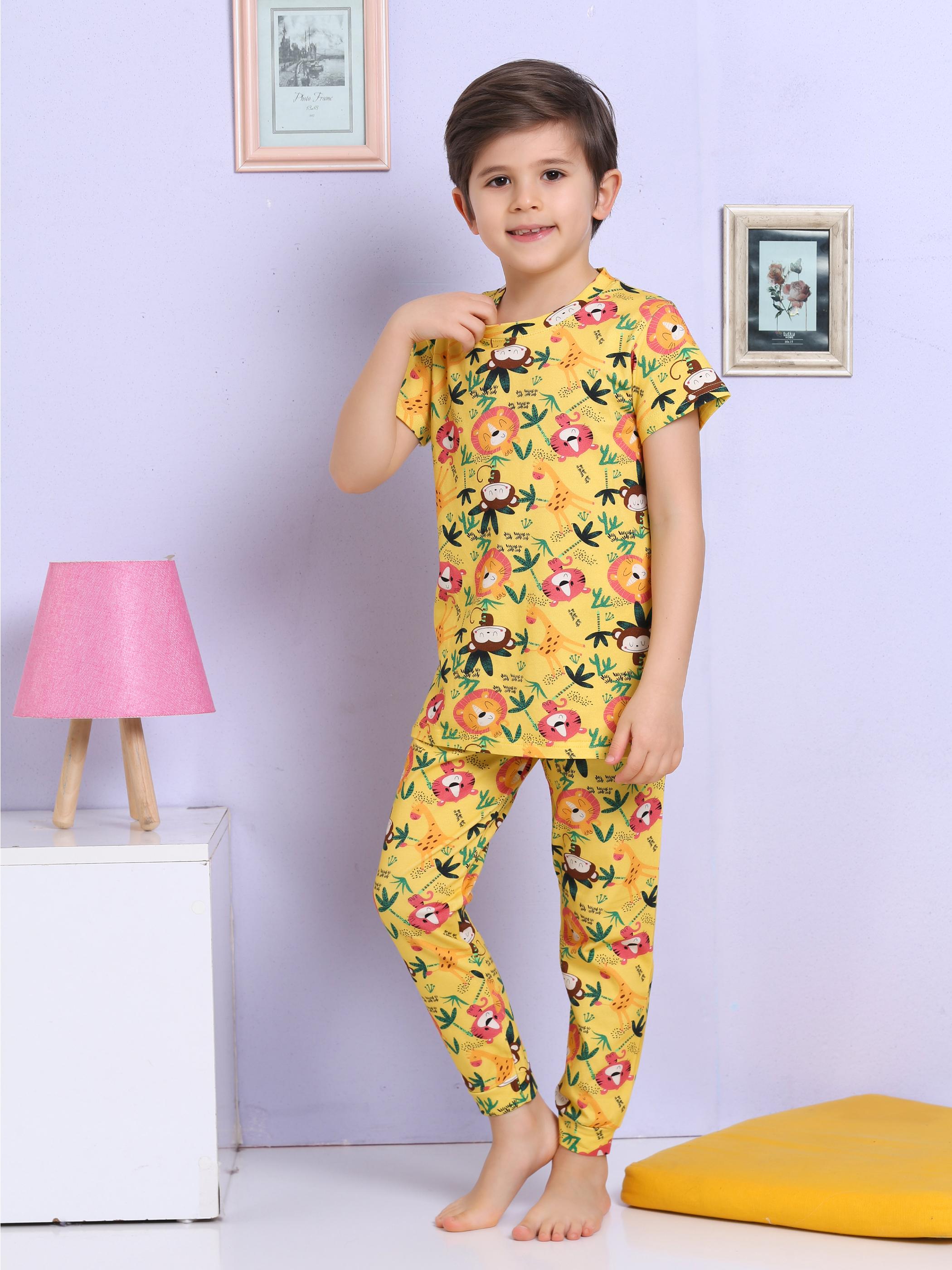 MinyKids Hayvan Desenli Sarı Pijama Takımı