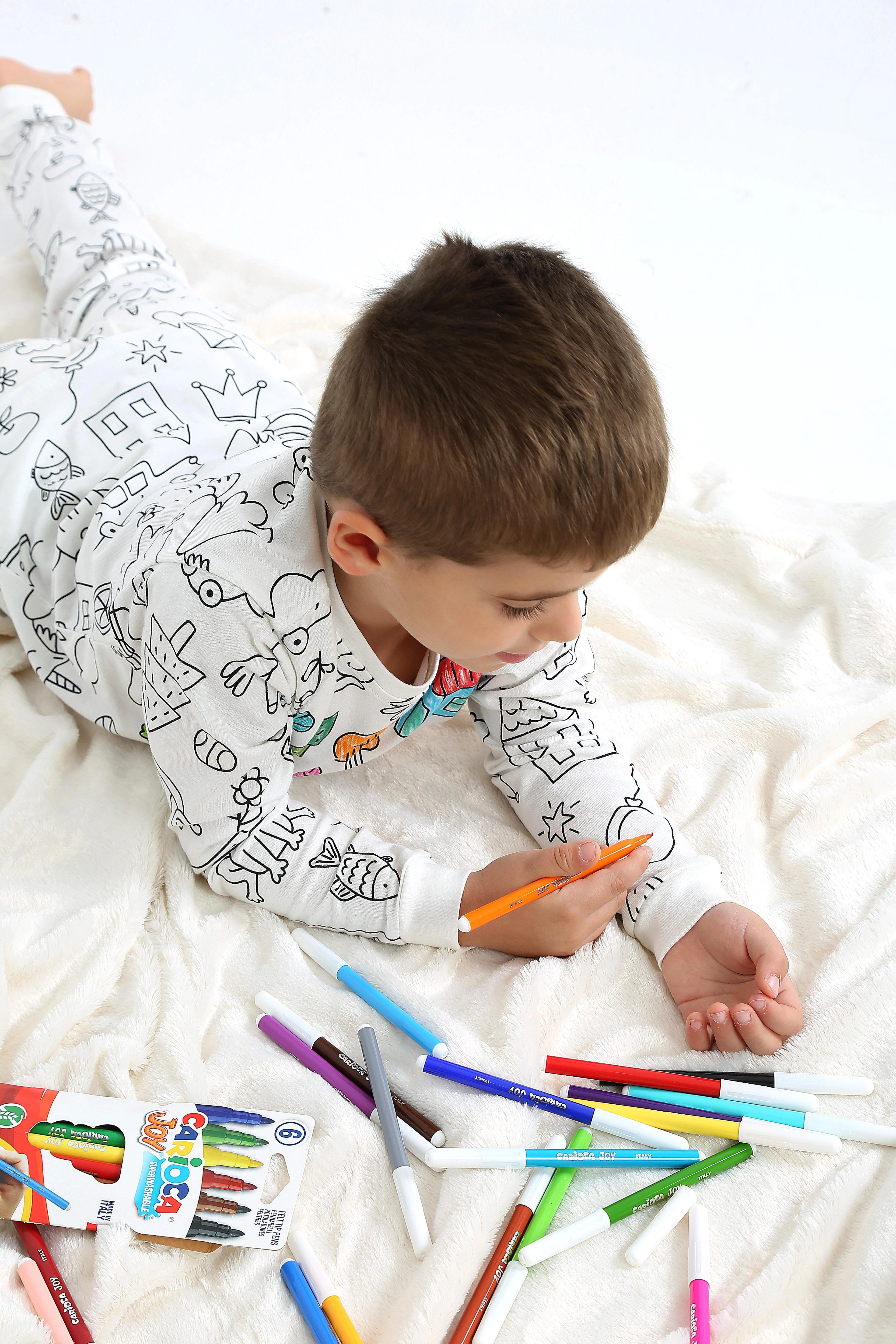 MinyKids Uzun Kollu Özel Kalem Hediye BOYANABİLİR Unisex Çocuk Pijama Takımı (Yıkama Sonrası Leke Bırakmaz)