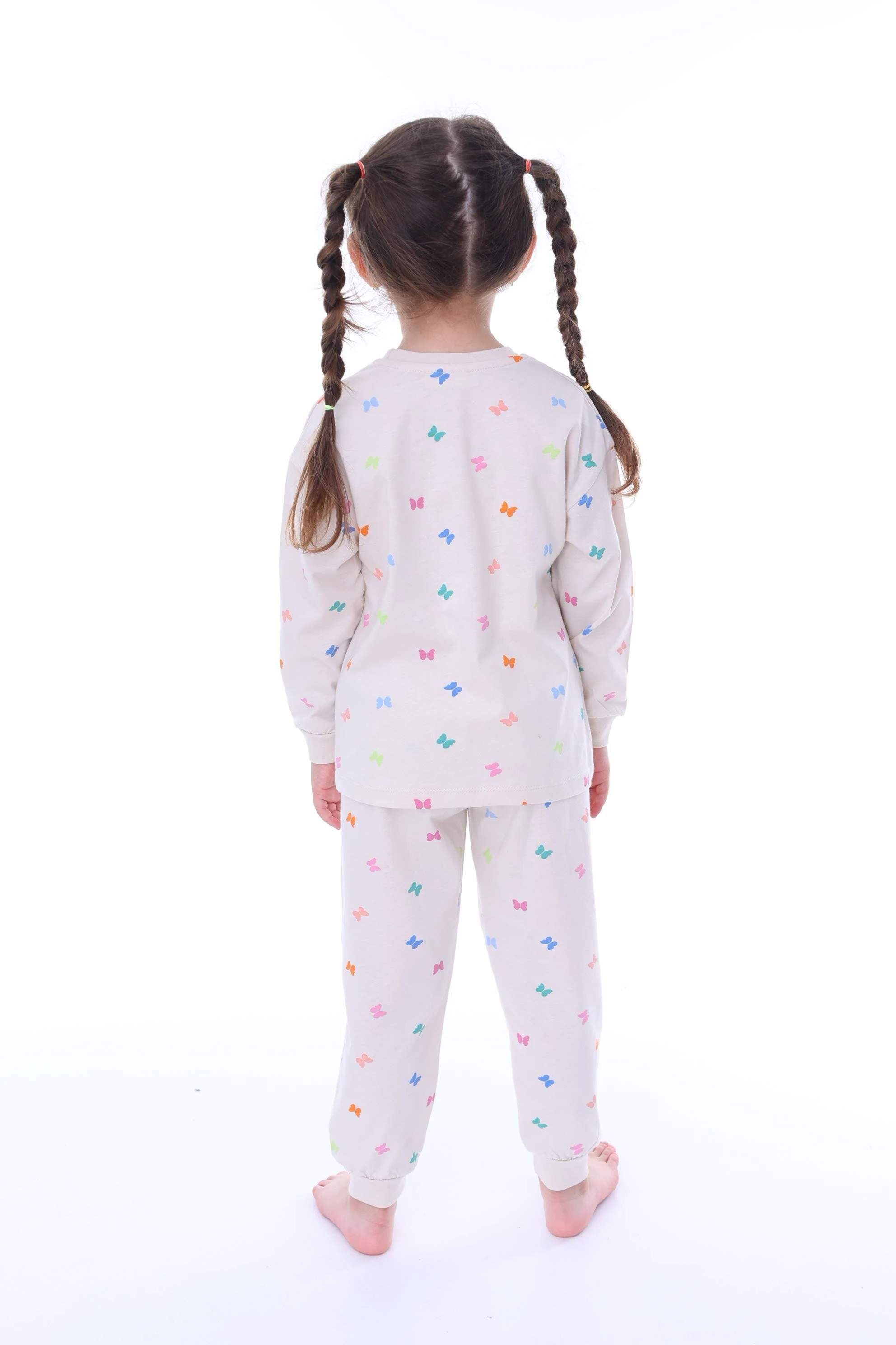 MinyKids Kelebek Desenli Krem Çocuk Pijama Takımı