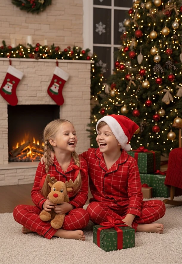 Kareli Kırmızı %100 Pamuklu Önden Düğmeli Erkek Çocuk Pijama Takım