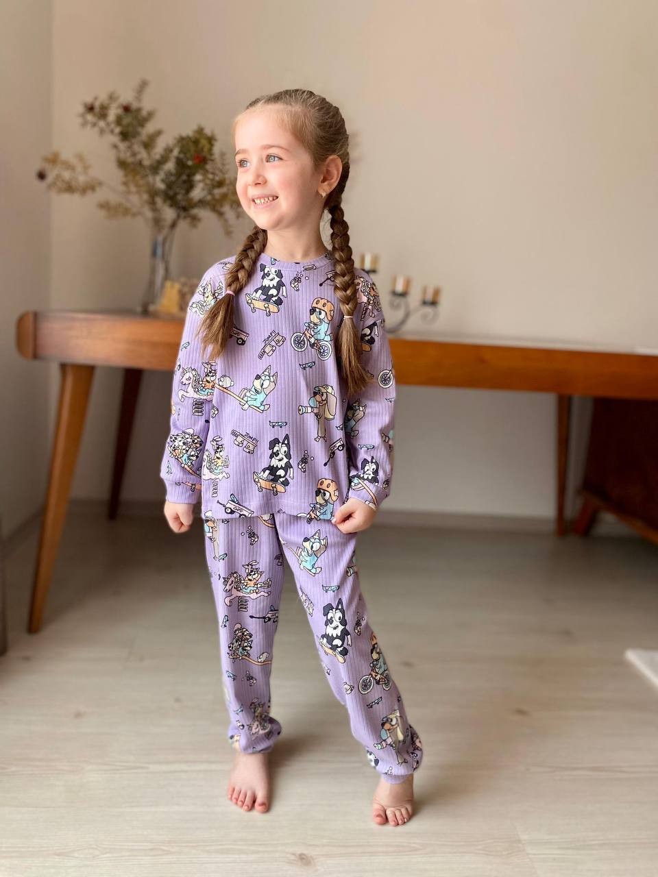 MinyKids Lila Bluey Desen Fitilli Kız Çocuk Pijama Takım