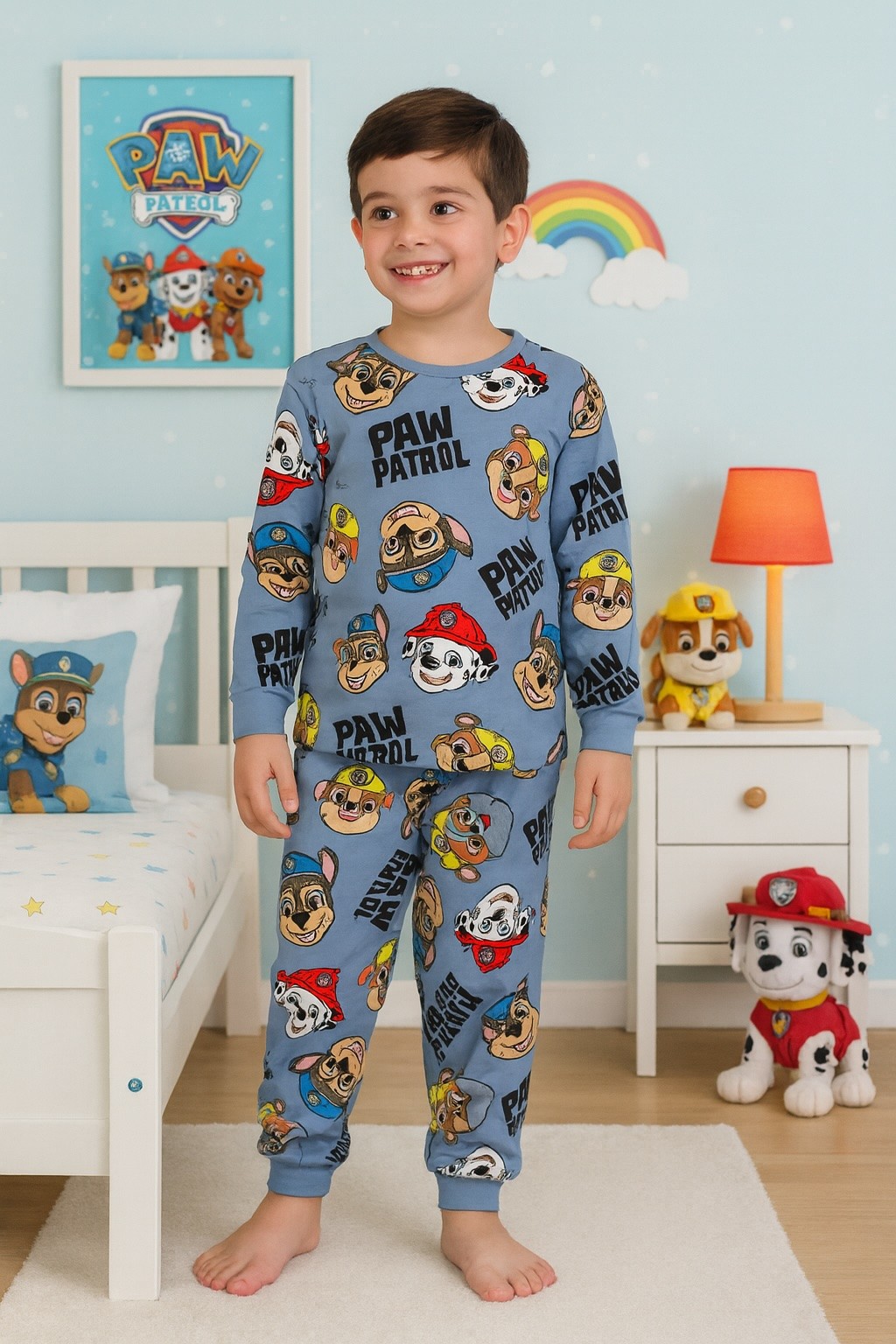 MinyKids Paw Patrol Desen %100 Pamuk Mavi Erkek Çocuk Pijama Takım