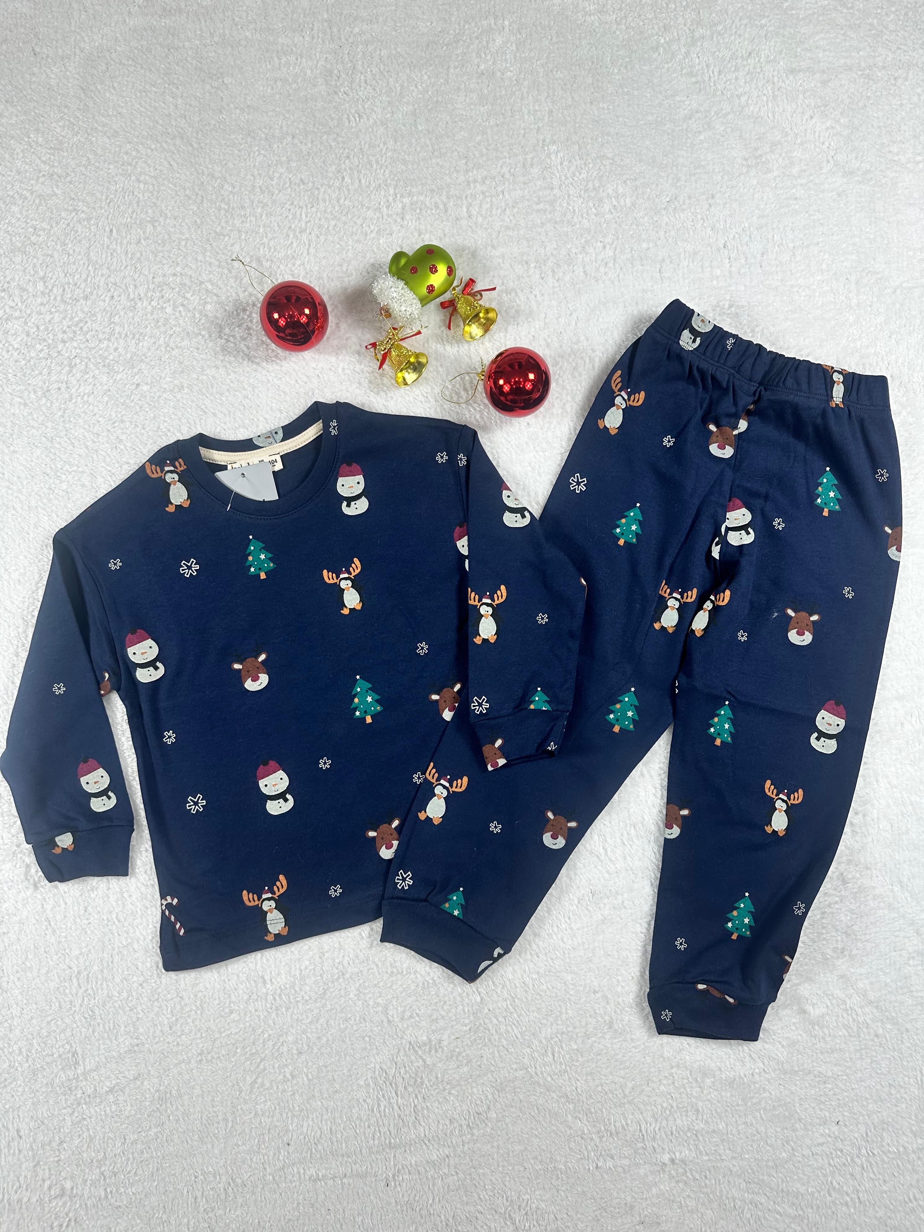 MinyKids Yılbaşı Desen Lacivert Unisex Pijama Takım