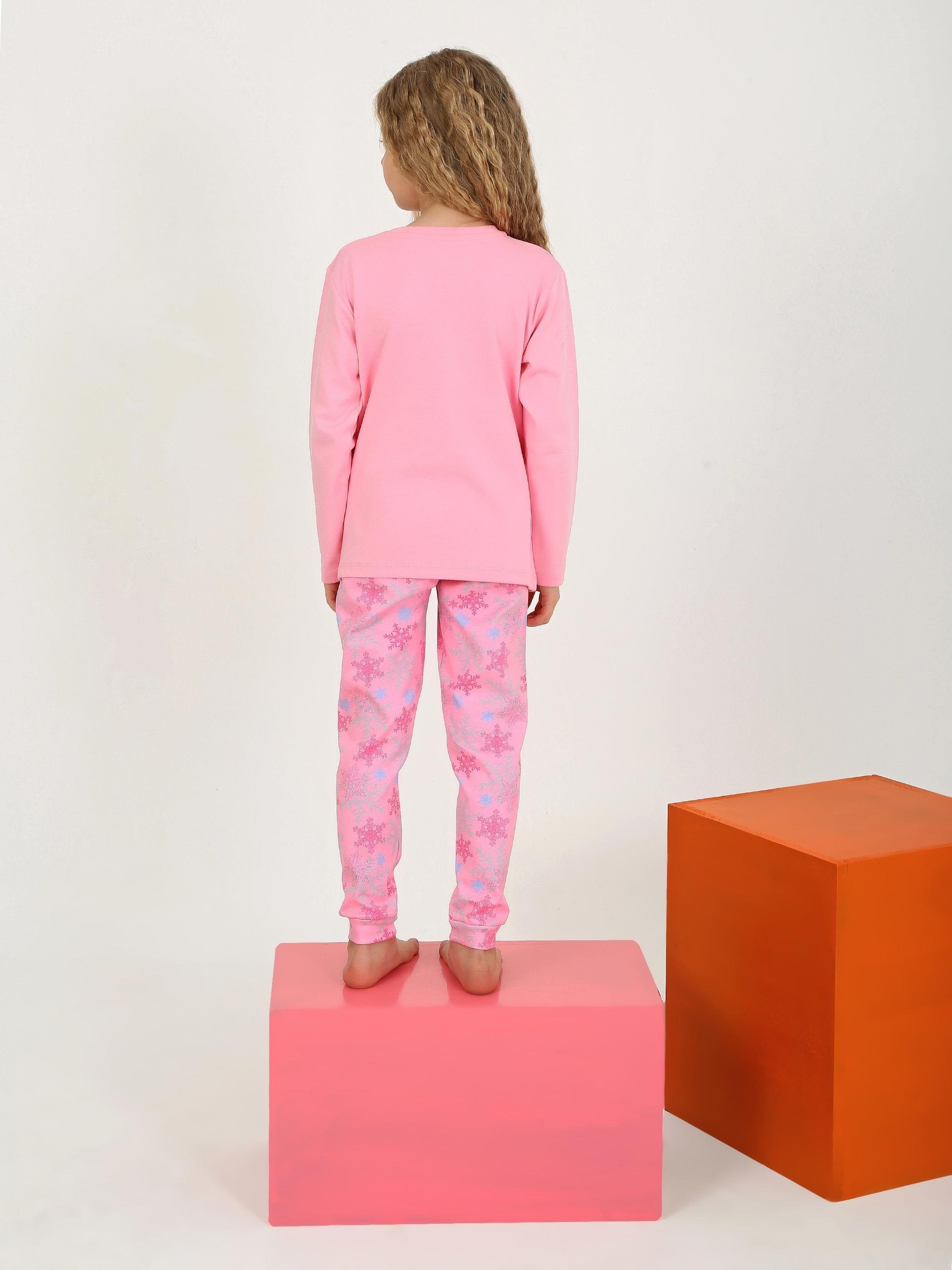 MinyKids Kar Tanesi Desen Pembe Kız Çocuk Pijama Takım