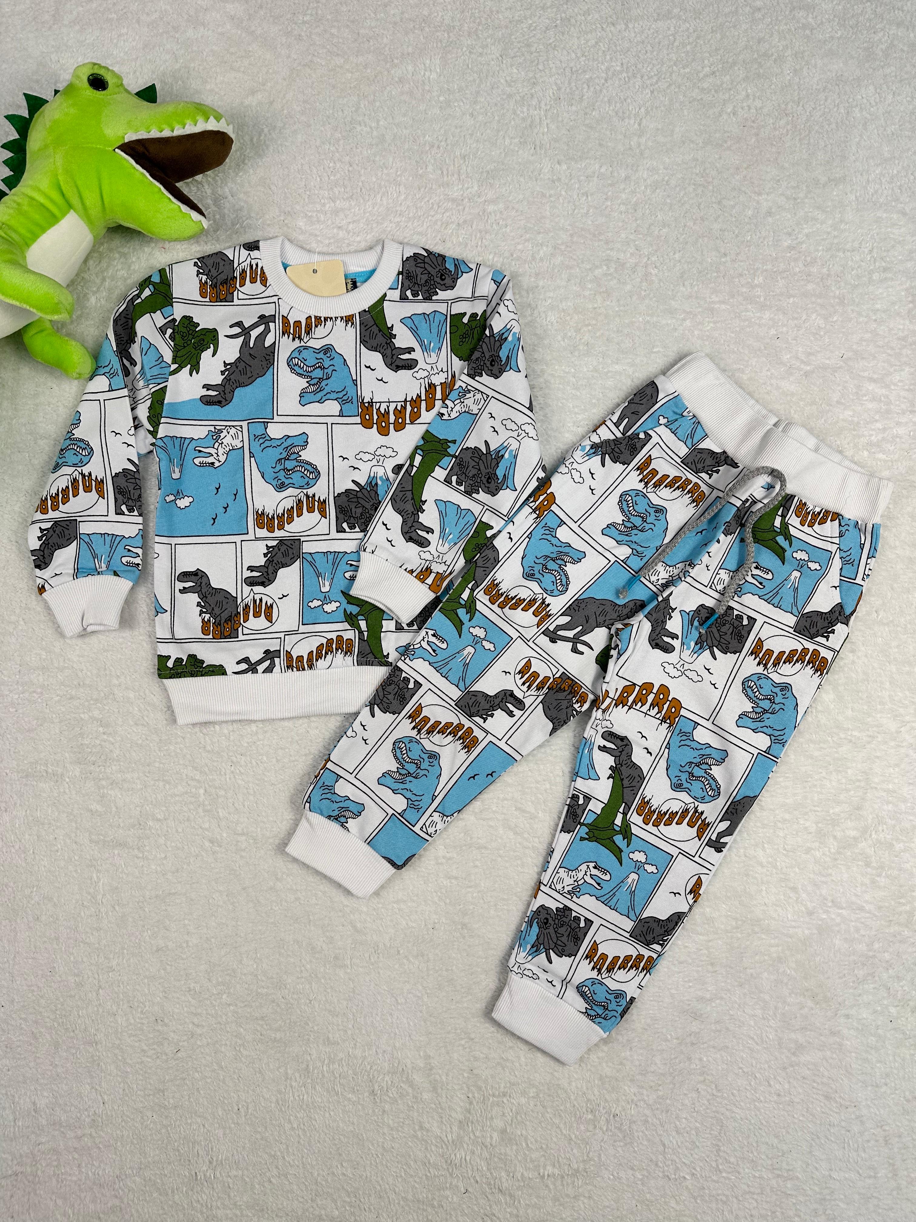 MinyKids Dinozor Desen Cepli 3İplik Erkek Çocuk Pijama Takım