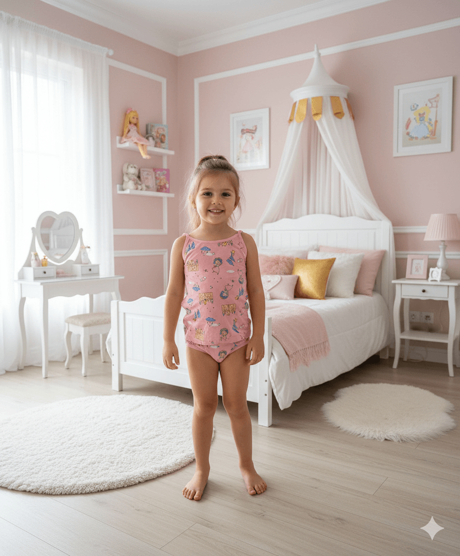 MinyKids Pudra Pembe Peri Kızı Desen Kız Çocuk Atlet Külot Takım