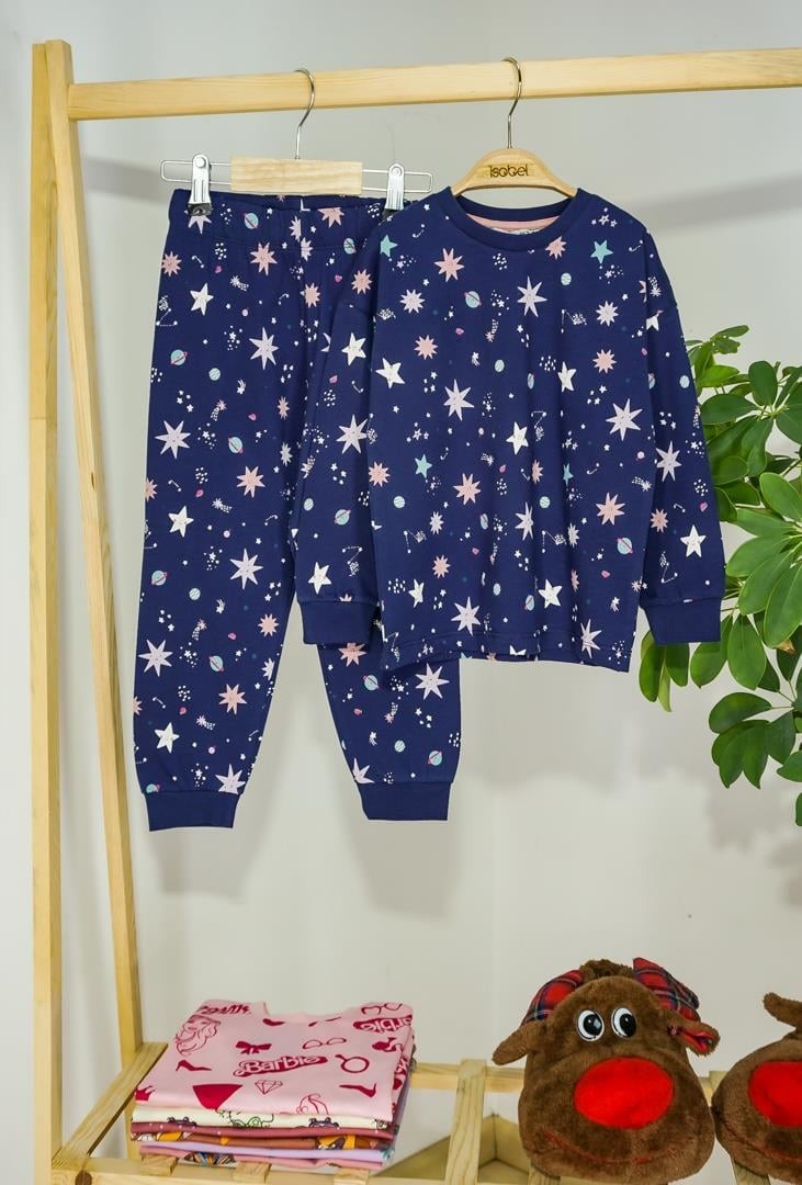 MinyKids Yıldız Desenli Lacivert Çocuk Pijama Takımı